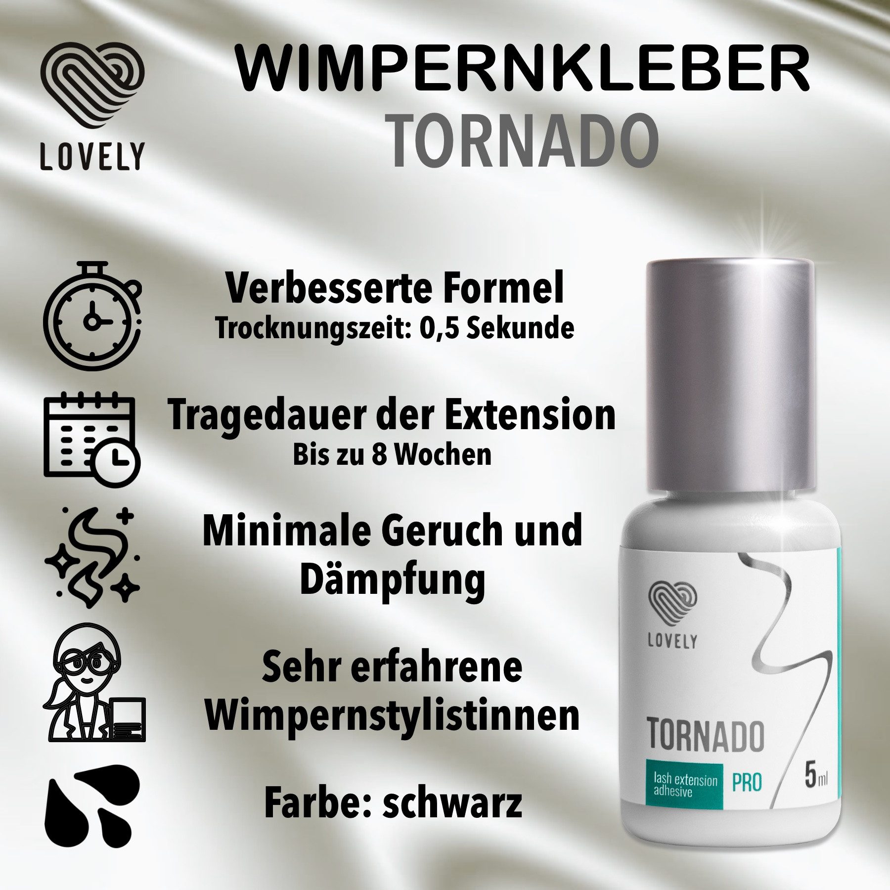 Lovely Wimpernkleber Tornado 5ml & 10ml für professionelle Wimpernverlängerung, Für professionelle WImpernverlängerung, Schnelle Trocknungszeit