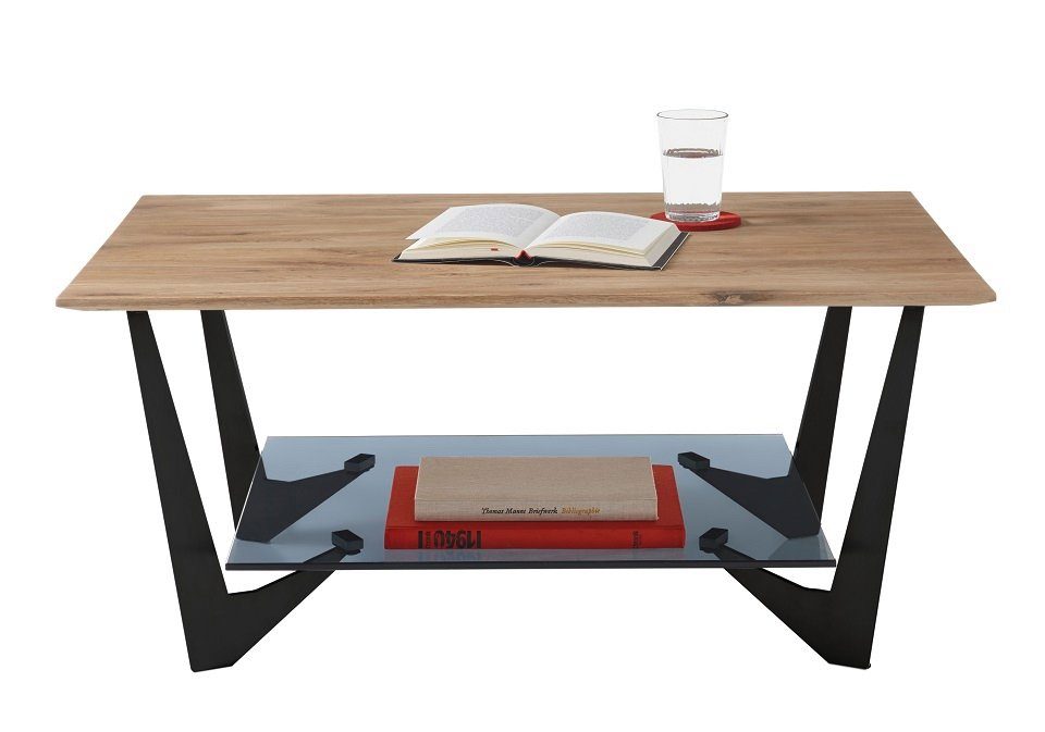 MCA furniture Couchtisch Couchtisch Leon mit Glasablageplatte, 90x60, Eiche massiv (no-Set), Breite 90 cm,Tischplatte aus Eiche