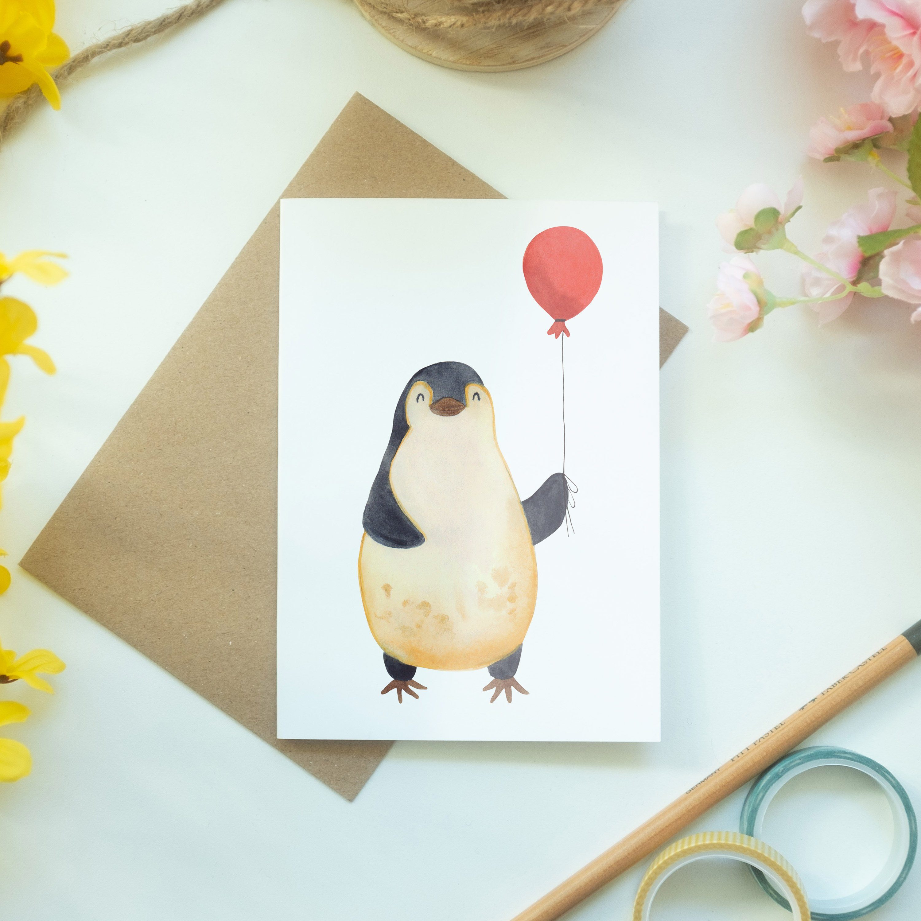 & Pinguin Mr. Weiß Pinguine, Einladungskart Karte, Luftballon - - Mrs. Geschenk, Grußkarte Panda