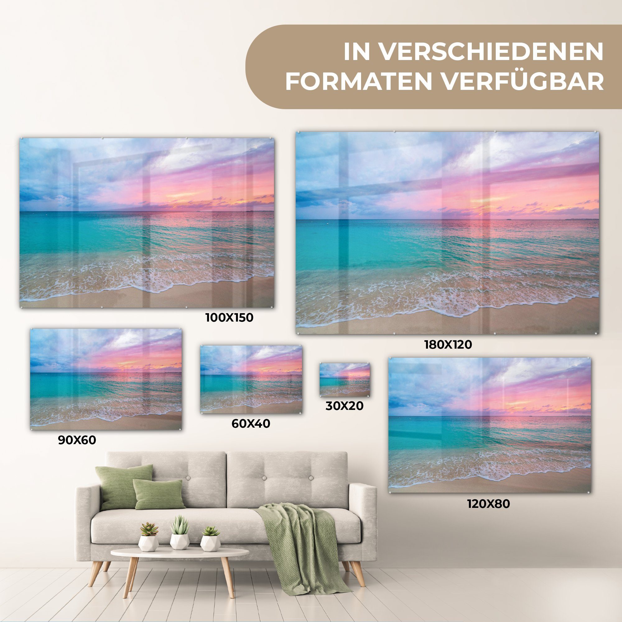 MuchoWow Acrylglasbild Pastell, Acrylglasbilder - St), Schlafzimmer Sonnenuntergang Meer & Wohnzimmer - (1