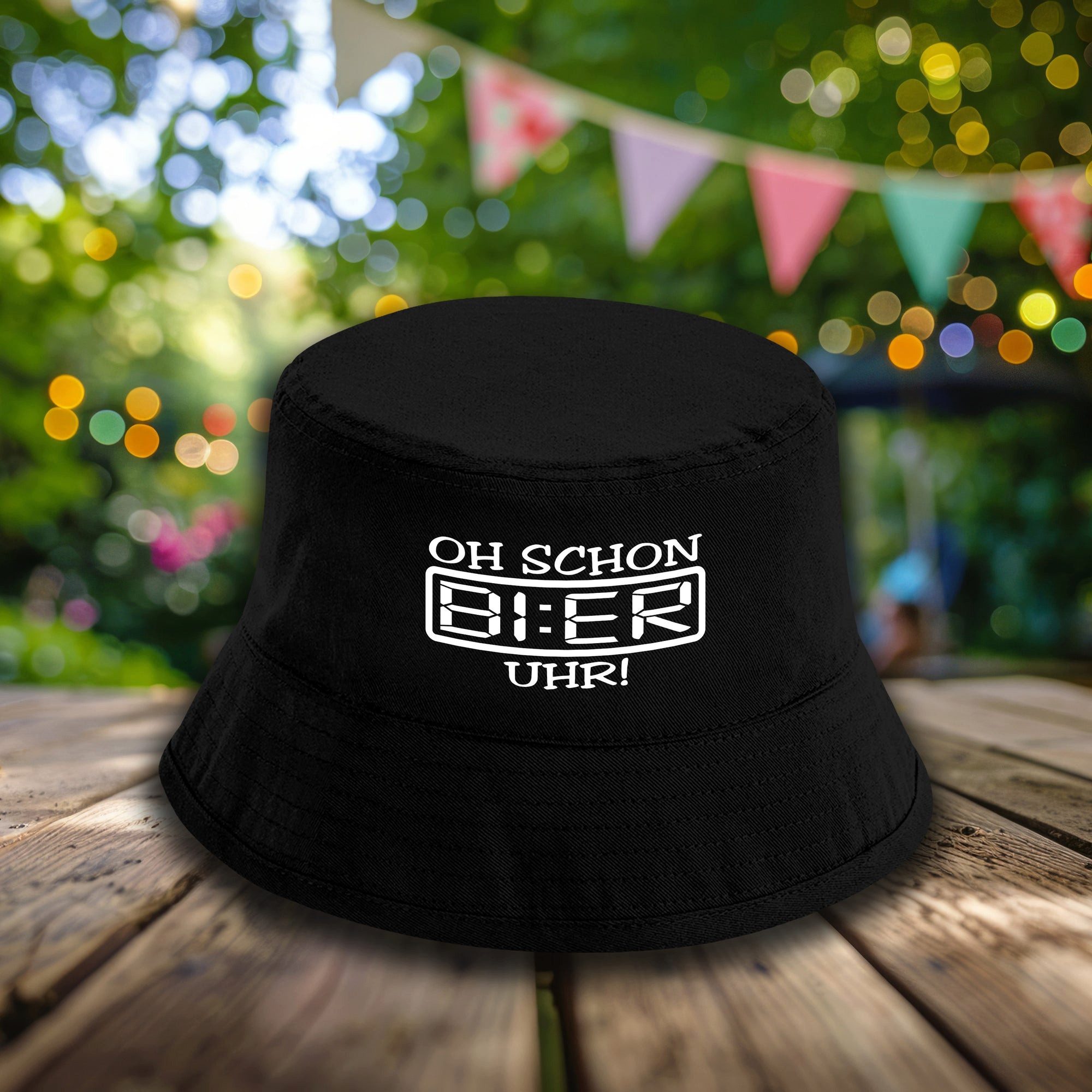 Herzbotschaft Sonnenhut Bucket Hat Oh schon Bier Uhr (Unisex Einheitsgröße, Sommerhut mit Spruch, Festivalhut, Fischerhut) für Damen & Herren