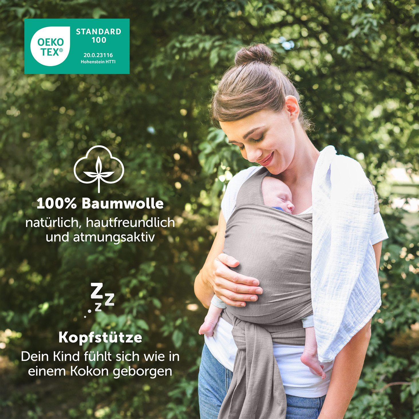Laleni Tragetuch für Neugeborene bis 15kg - 100% weiche Baumwolle, Babytragetuch aus Baumwolle, OEKO-TEX Zertifiziert, ab Geburt geeignet