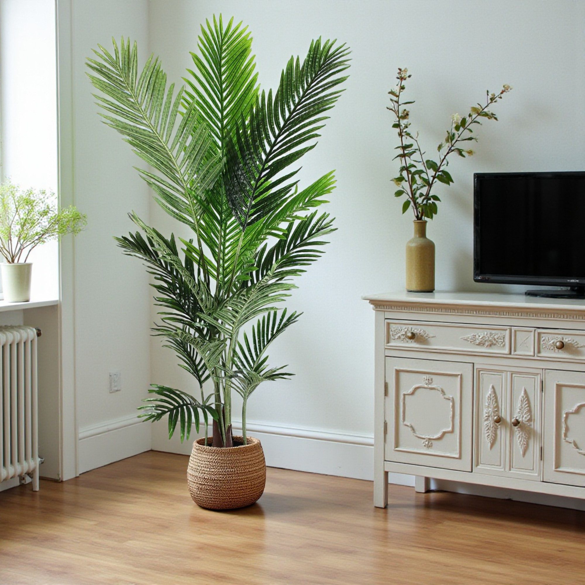 Kunstpalme künstliche Pflanze künstliche Palme große Kunstpflanze Palme, Arnusa, Höhe 140 cm, fertig im Topf