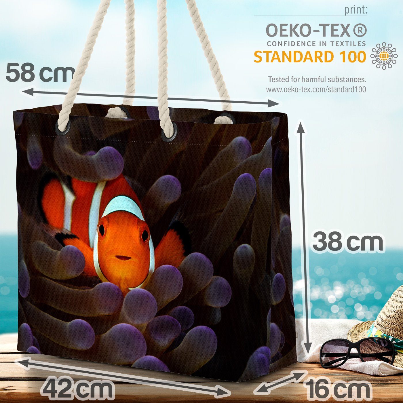 VOID Strandtasche (1-tlg), Haustier Indonesien Clownfisch Tier Fisch Meer Aquarium Tropen Orange