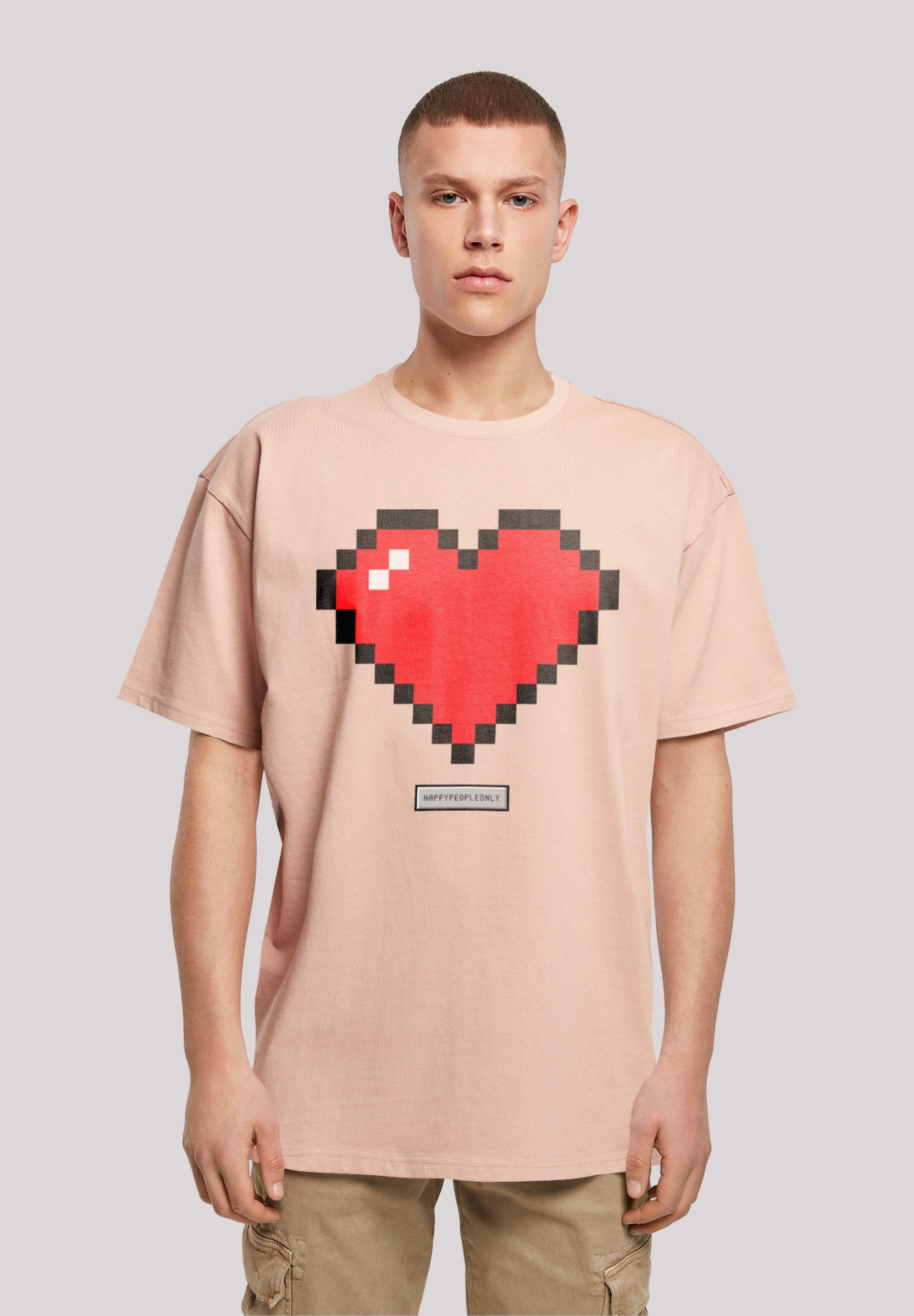Good Happy Pixel T-Shirt Herz F4NT4STIC People Vibes Print amber