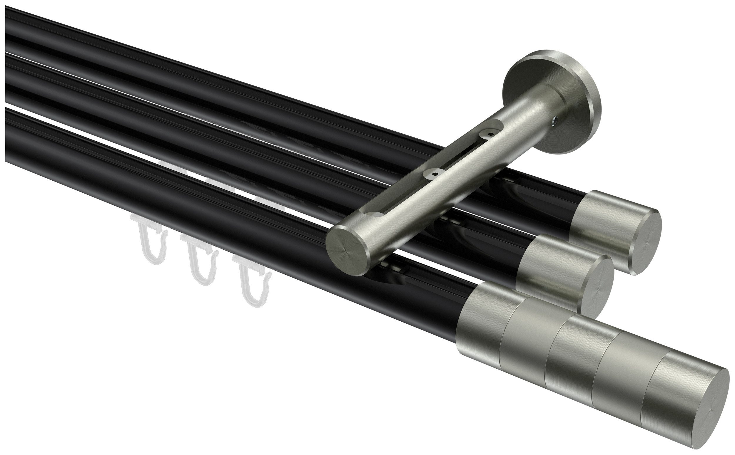 INTERDECO Innenlaufschiene Siteno Mavell, Ø 20 mm, 3-läufig, Fixmaß, kürzbar, Wandmontage, Aluminium, Schwarz / Edelstahl-Optik / Bicolor