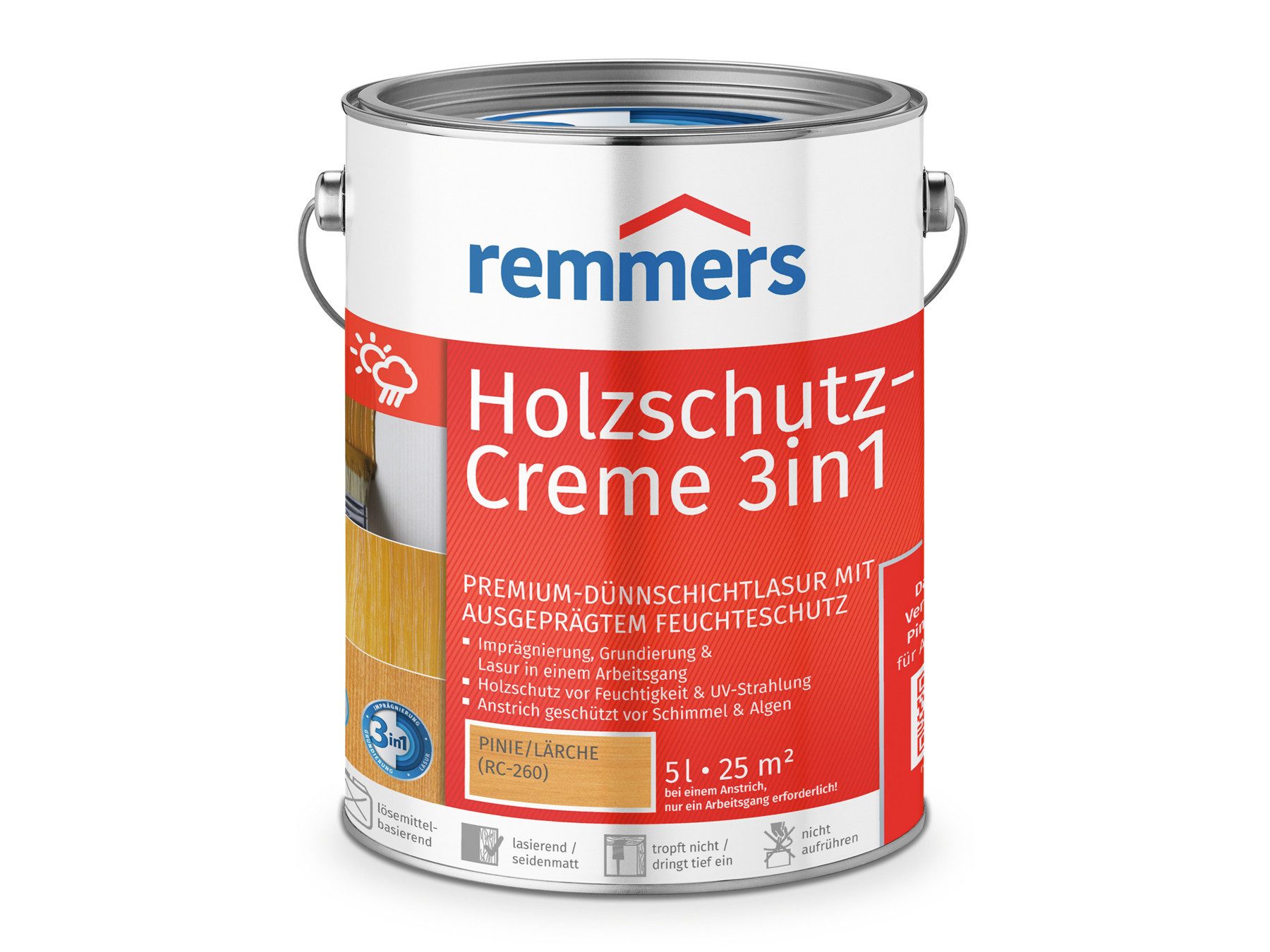 Remmers Holzschutzlasur Holzschutz-Creme 3in1 5 Liter, 3facher Holzschutz mit Imprägnierung + Grundierung + Lasur