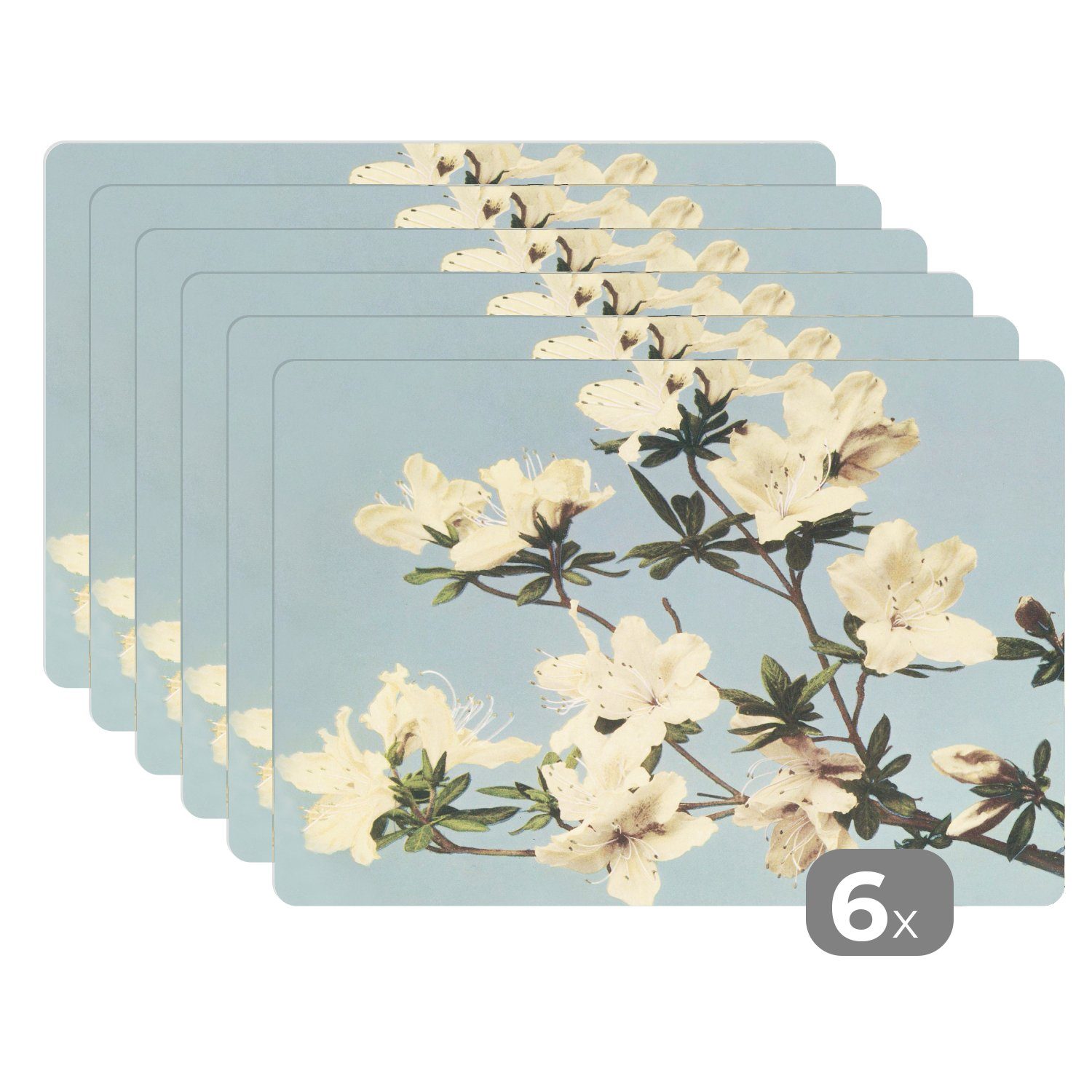 Natur, - Tischmatten, Weiß MuchoWow, Schmutzabweisend Platzset, Platzdecken, Platzset, Blumen - (6-St), Platzmatte, - Vintage