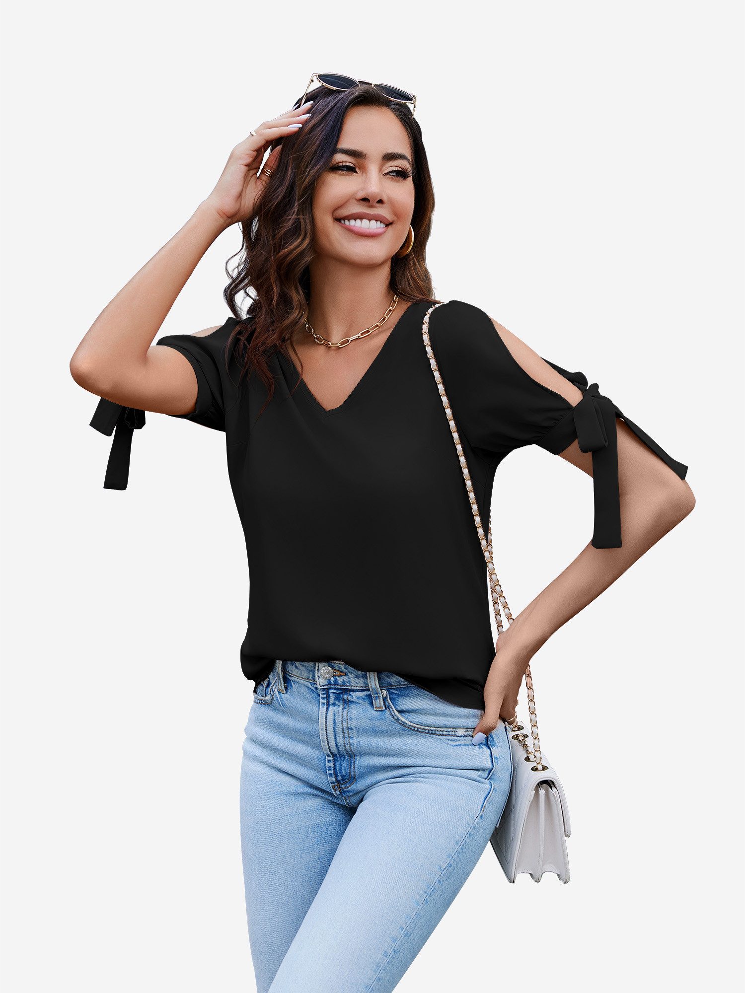 Imily Bela Shirtbluse Damen Schulterfreies Oberteil (Packung, 1-tlg., 1per-Pack) Einfarbig