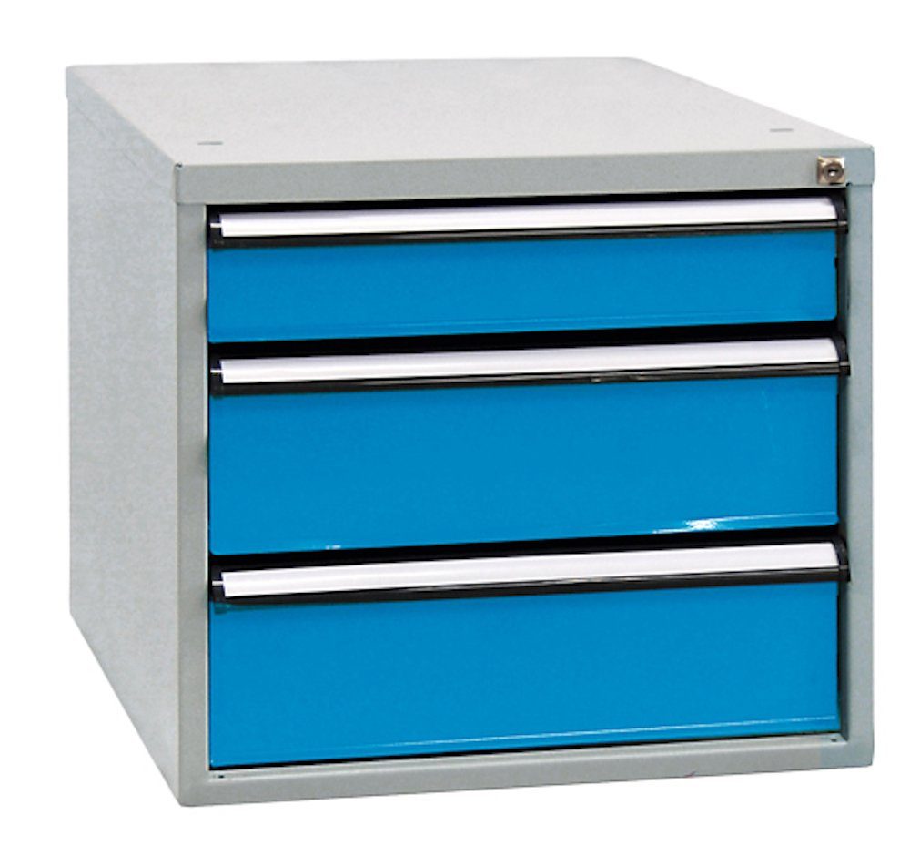 Rhino, Werkbank Grau/Blau Lichtblau Schubladenbox mit für PROREGAL® Werkbank Schubladen 3