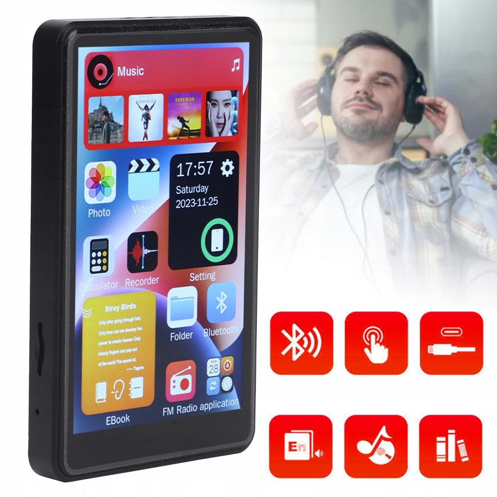 TWUFY 16GB MP3 Player Bluetooth 5.0 mit 4" TFT Farbbildschirm MP3-Player (16 GB, bluetooth, HiFi Musik Kinder MP3 Player mit Lautsprecher, Touch-Tasten)