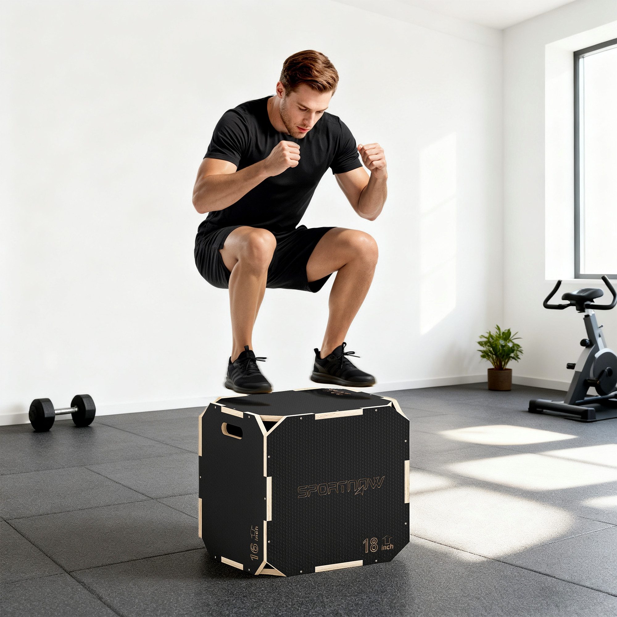SPORTNOW Plyo-Box 3-in-1 mit 3 Sprunghöhen Griffen Kantenfreie Step-Up (Sprungbox, 1-St., Sprungkasten), für Zuhause, Fitnessstudio, Schwarz