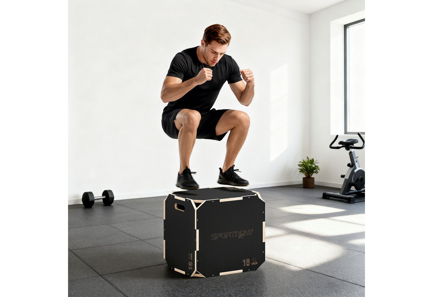 SPORTNOW Plyo-Box 3-in-1 mit 3 Sprunghöhen Griffen Kantenfreie Step-Up (Sprungbox, 1-St., Sprungkasten), für Zuhause, Fitnessstudio, Schwarz