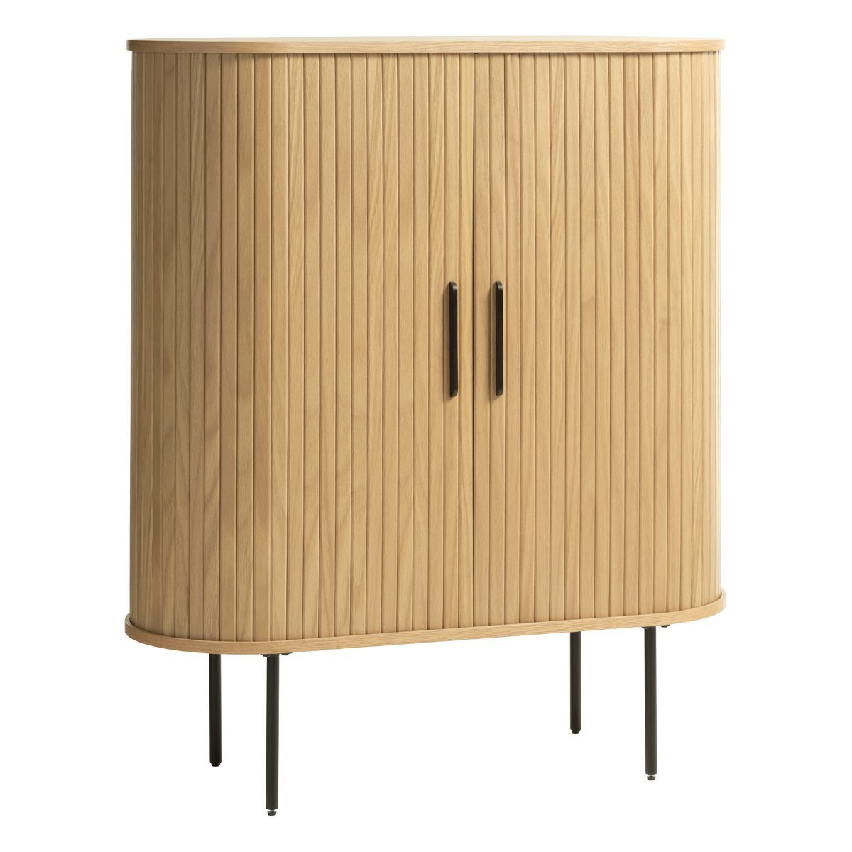 Liadomo Highboard Uriel, Sideboard, Kommode, Stauraummöbel, Schiebetüren Lamellen-Optik, Echtholzfurnier, vier Farben