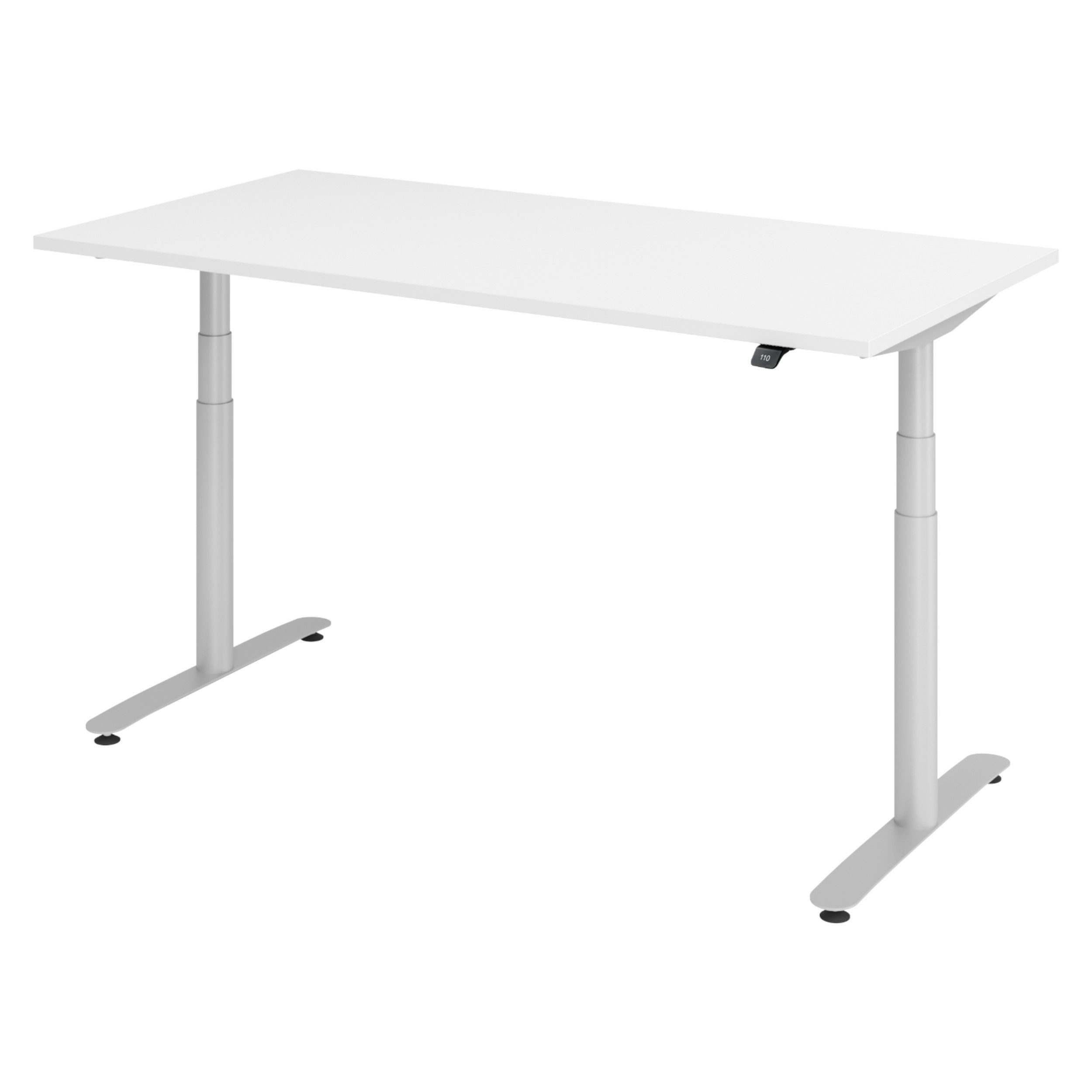 bümö Schreibtisch elektrisch Bluetooth & App XDLR elektrisch höhenverstellbar, Rechteck: 160 x 80 cm - Dekor: Weiß - Gestell: Silber