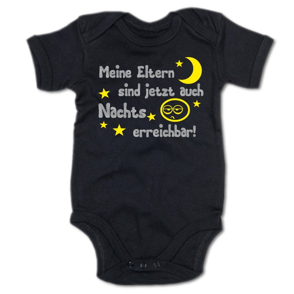 G-graphics Kurzarmbody Baby Body - Meine Eltern sind jetzt auch nachts erreichbar! mit Spruch / Sprüche • Babykleidung • Geschenk zur Geburt / Taufe / Babyshower / Babyparty • Strampler