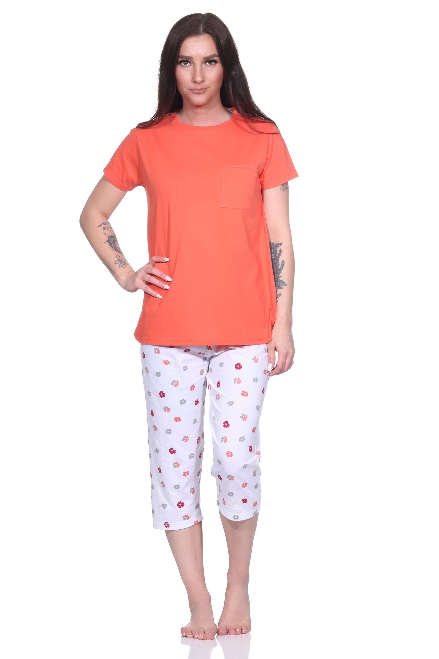 Normann Pyjama Damen Schlafanzug mit T-Shirt 3/4 Capri Hose und lässigem Design apricot