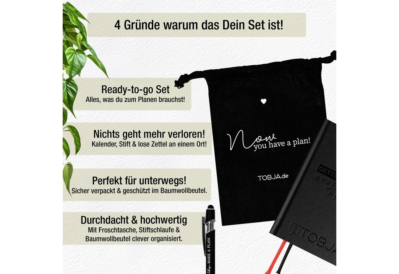 Thumbnail - TOBJA Taschenkalender 2026 A6 Taschenkalender schwarz inkl. Zubehör Set, Terminplaner mit Froschtasche, Stift, Pen-Loop ...