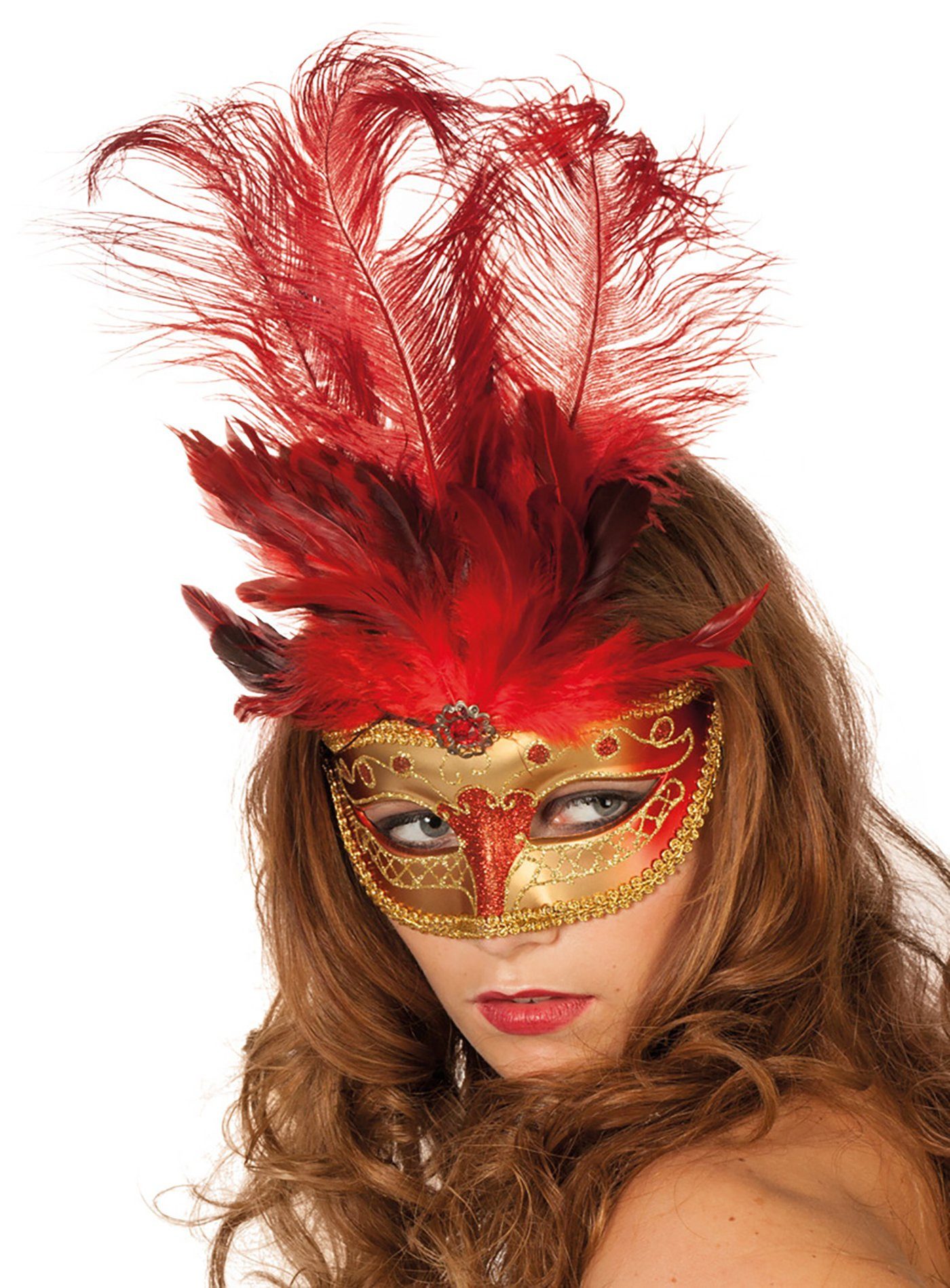 Metamorph Verkleidungsmaske Venezianische Federmaske rot, Ideal für venezia günstig online kaufen