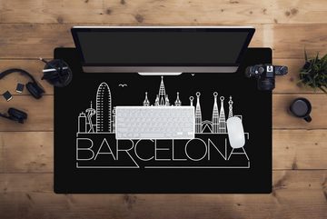 MuchoWow Gaming Mauspad Skyline von Barcelona" auf schwarzem Hintergrund (1-St), Büro für Tastatur und Maus, Mousepad Gaming, 90x60 cm, XXL, Großes