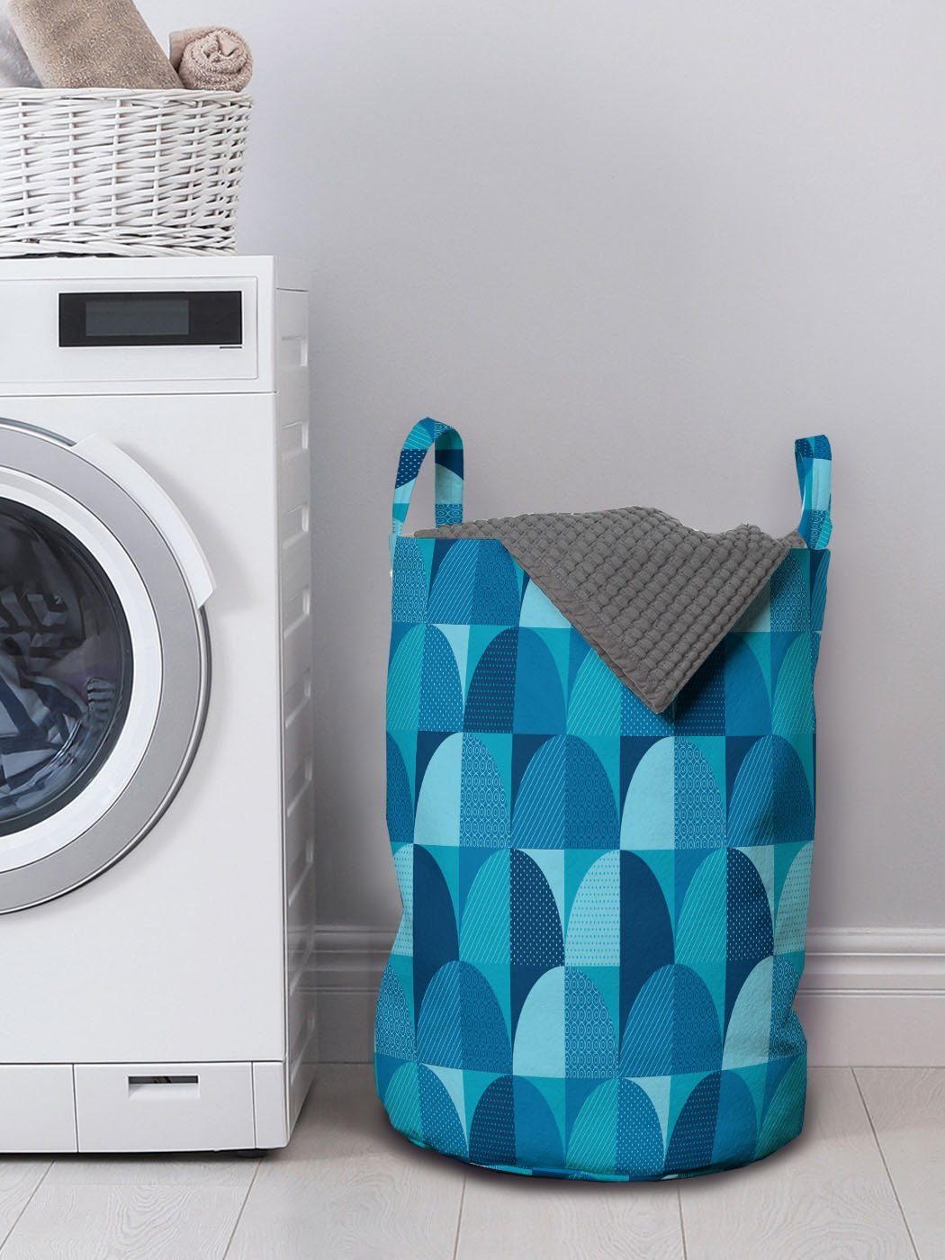 Abakuhaus Waschsalons, Griffen Mosaik-Kunst für mit Wäschesäckchen Runden Kordelzugverschluss in Semi Geometrisch Wäschekorb