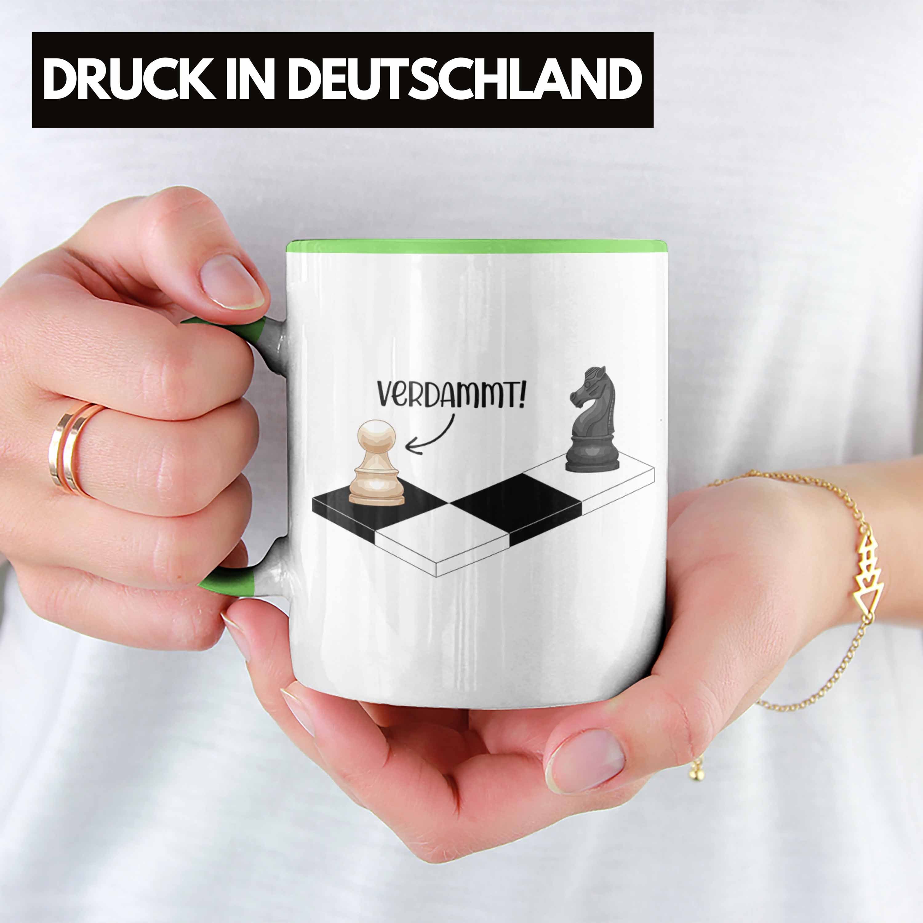 Lustig Tasse Trendation Geschenk Geschenkidee - Schachfiguren Schachspieler Tasse Grün mit Kaffeetasse Grafik Schach Trendation