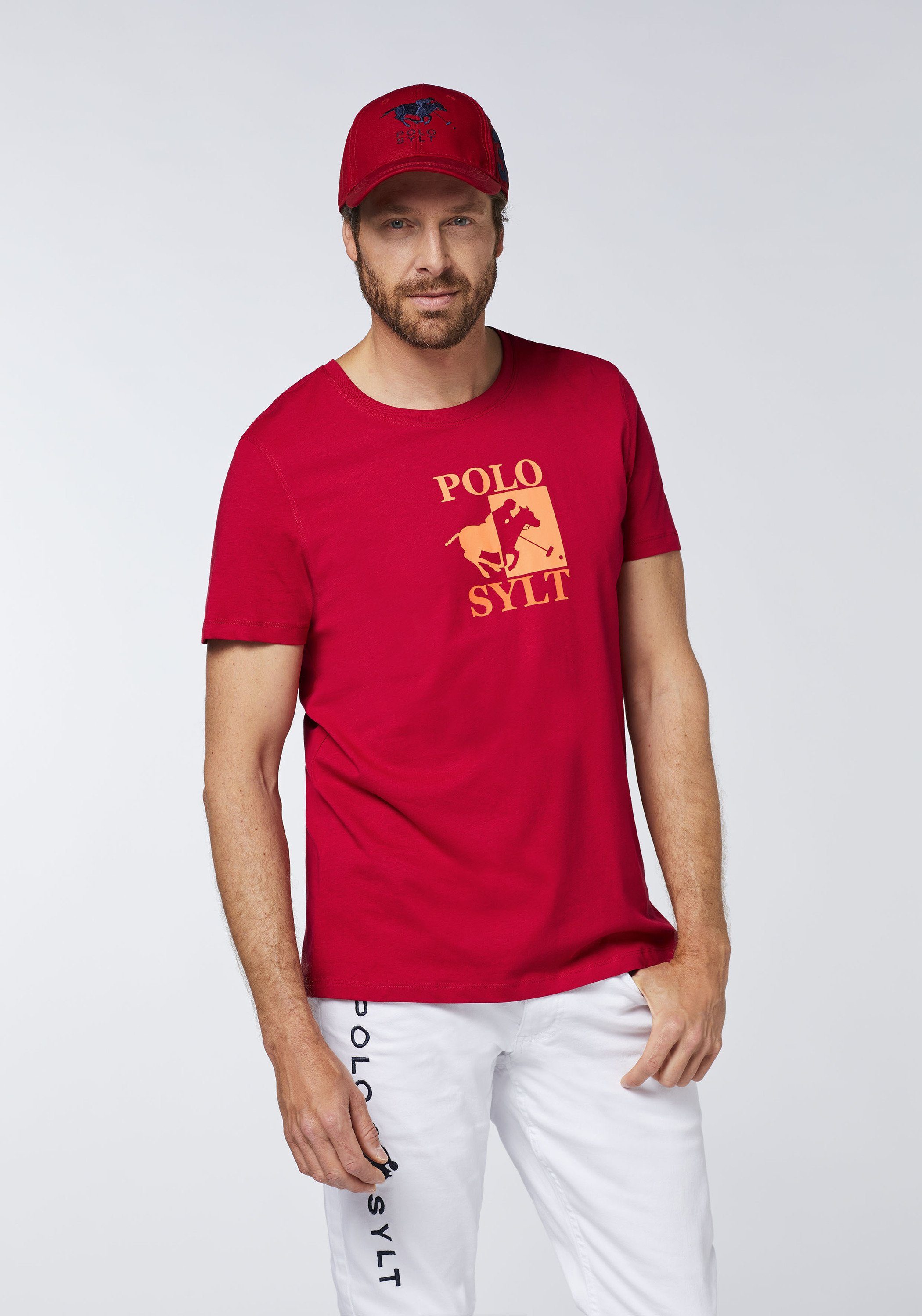 Print-Shirt Pepper großem 19-1557 Logoprint Polo Chili Sylt mit