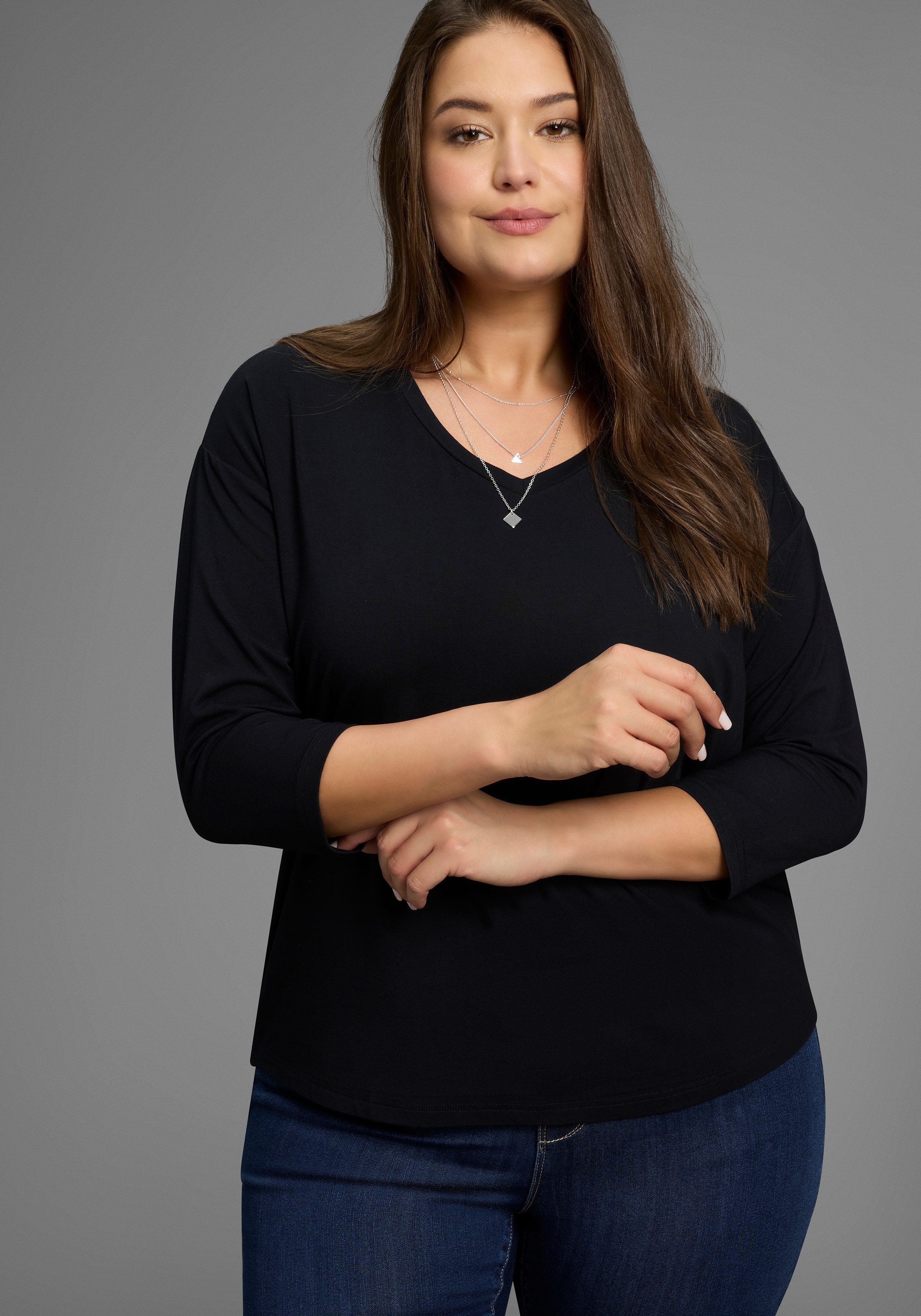 Laura Scott CURVE 3/4-Arm-Shirt mit V-Ausschnitt günstig online kaufen