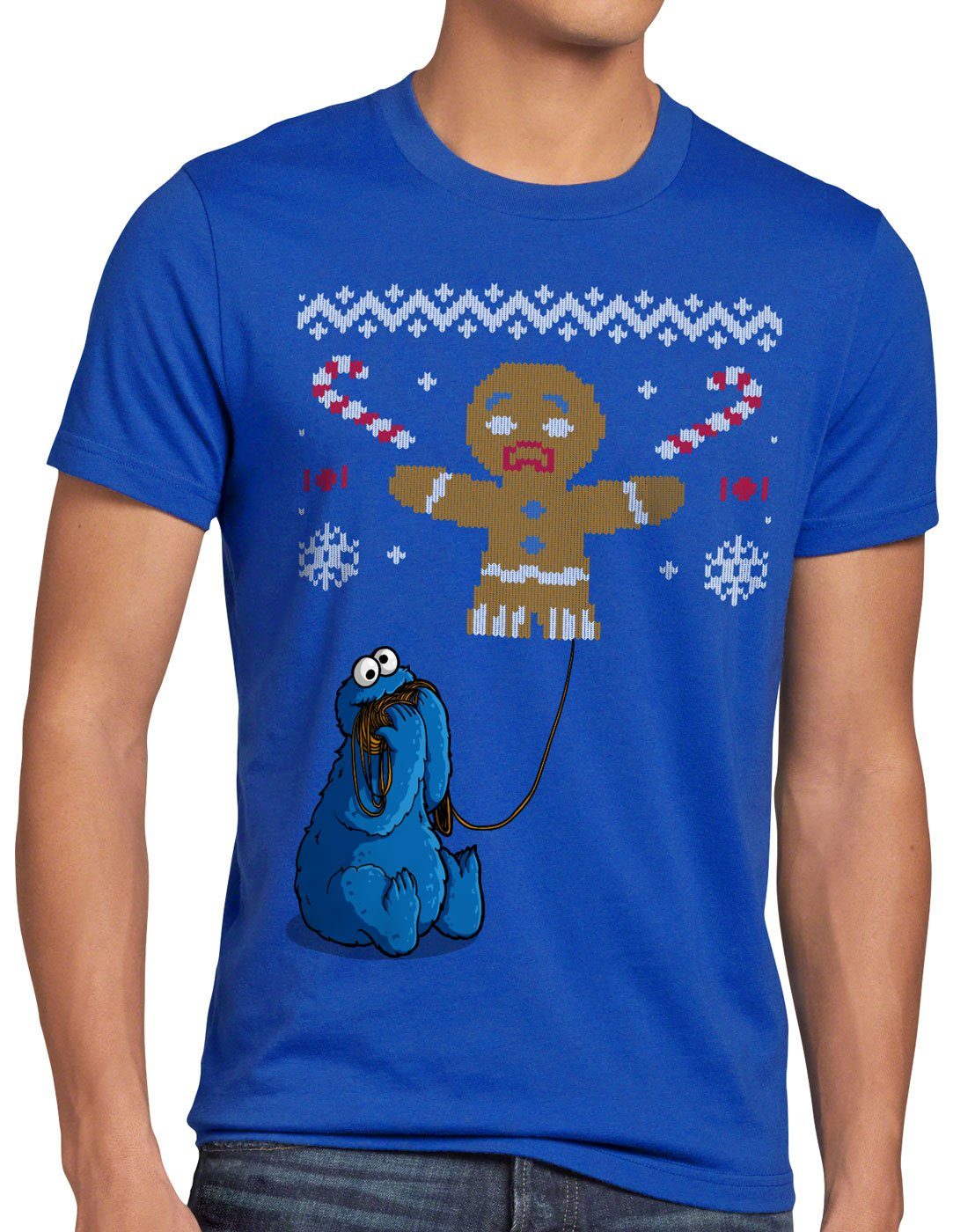 cookie monster Krümelmonster kekse Ugly pulli Sweater Print-Shirt fun x-mas Herren bert blau T-Shirt ernie style3