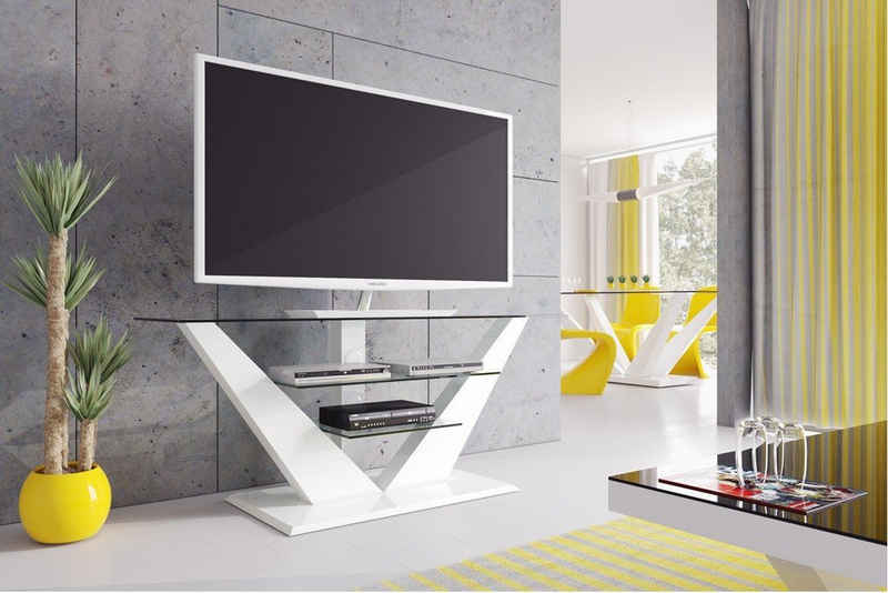 designimpex TV-Rack Design Fernsehtisch HL-111 Hochglanz Glas LED TV Möbel Rack