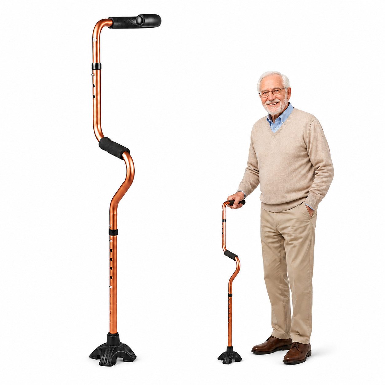 VEKROBOT Gehstock Rutschfester Vierfuß-Gehstock – sicher & ergonomisch für Senioren, 1-tlg., Rutschfeste Vierfuß-Basis für stabilen Stand