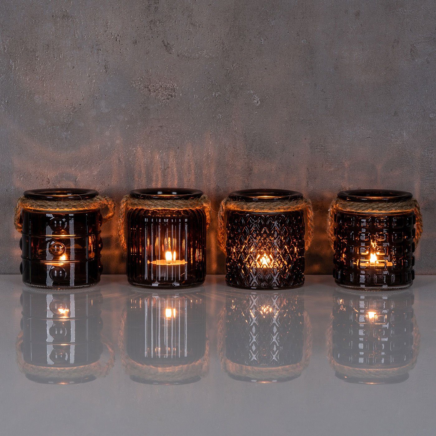Levandeo® Teelichthalter, Windlicht Tischdeko Teelichthalter Glas Kerzen Schwarz 4er Set H10cm