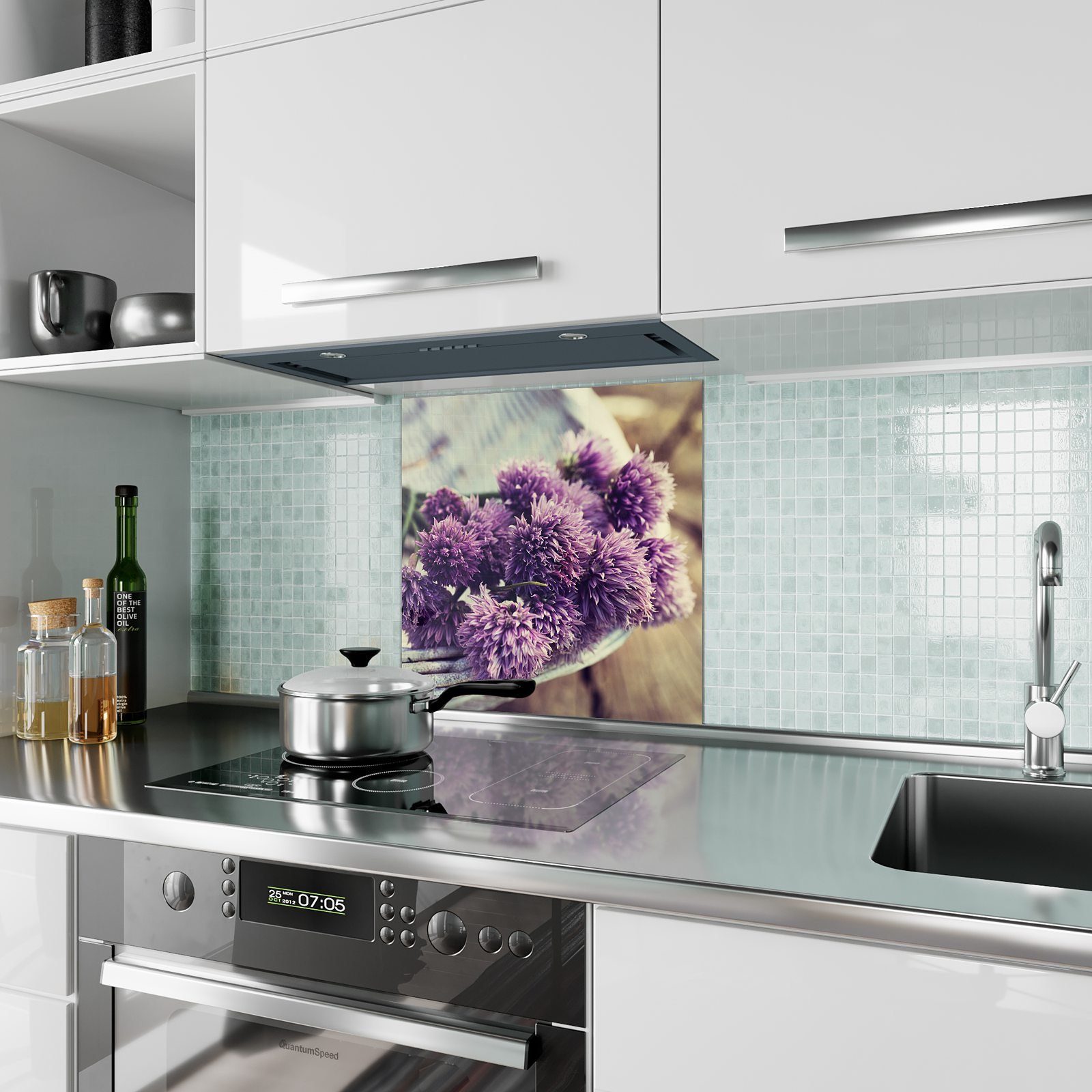 Spritzschutz Küchenrückwand Primedeco Glas Korb in Blüten