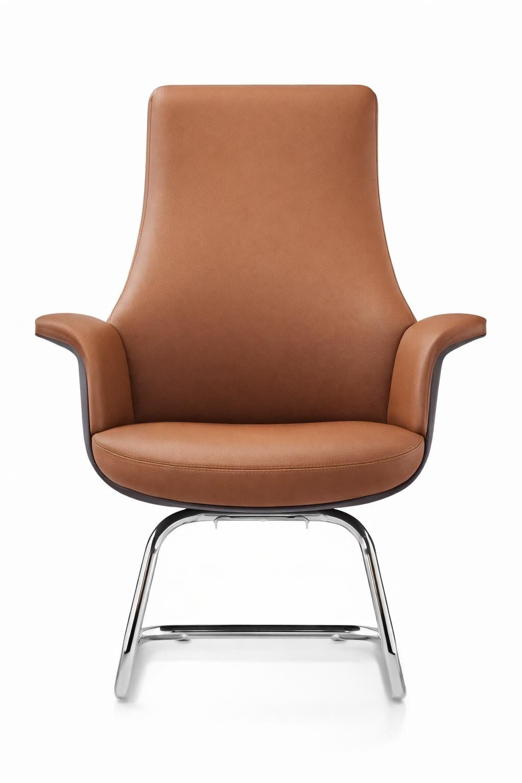 Xlmoebel Besucherstuhl Ergonomischer Bürostuhl aus braunem Leder mit Chromgestell, Made in Europa