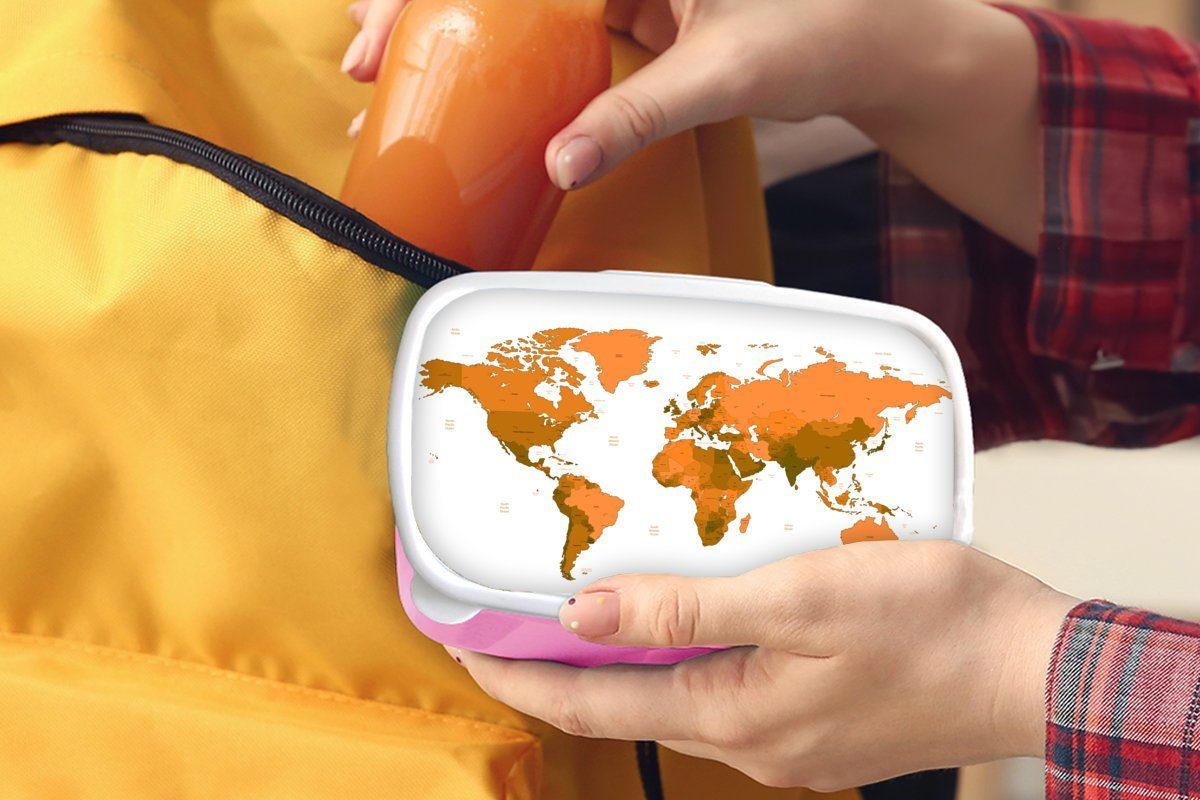 Erwachsene, Mädchen, Weltkarte Kunststoff, Lunchbox (2-tlg), Einfach, Orange MuchoWow - Kinder, - Brotbox Snackbox, Brotdose für rosa Kunststoff