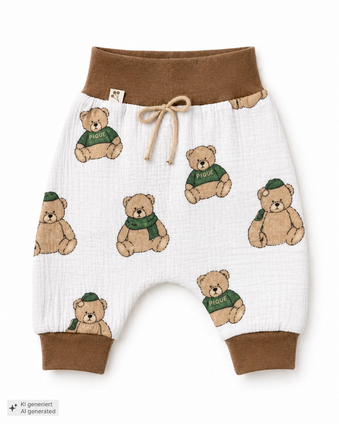 La Bortini Schlupfhose Baby Hose aus Musselin Babyhose mit Bären Muster für Neugeborene (Erstlingshose für Jungen und Mädchen, neutral) luftig, weich, unisex, 44 50 56 62 68 74 80 86