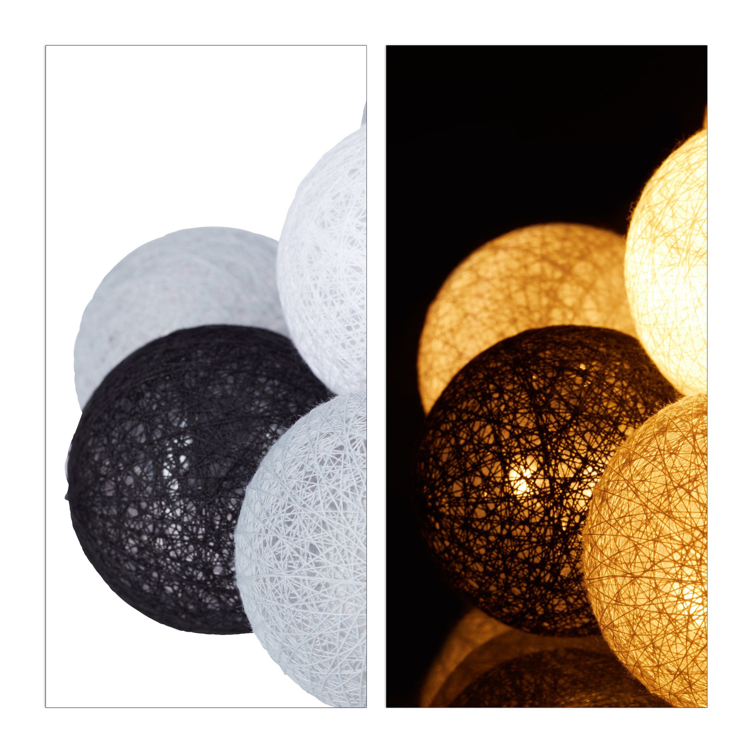 LED relaxdays mit Lichterkette 10 Grau Kugeln, Schwarz Weiß Weiß-Grau-Schwarz LED-Lichterkette