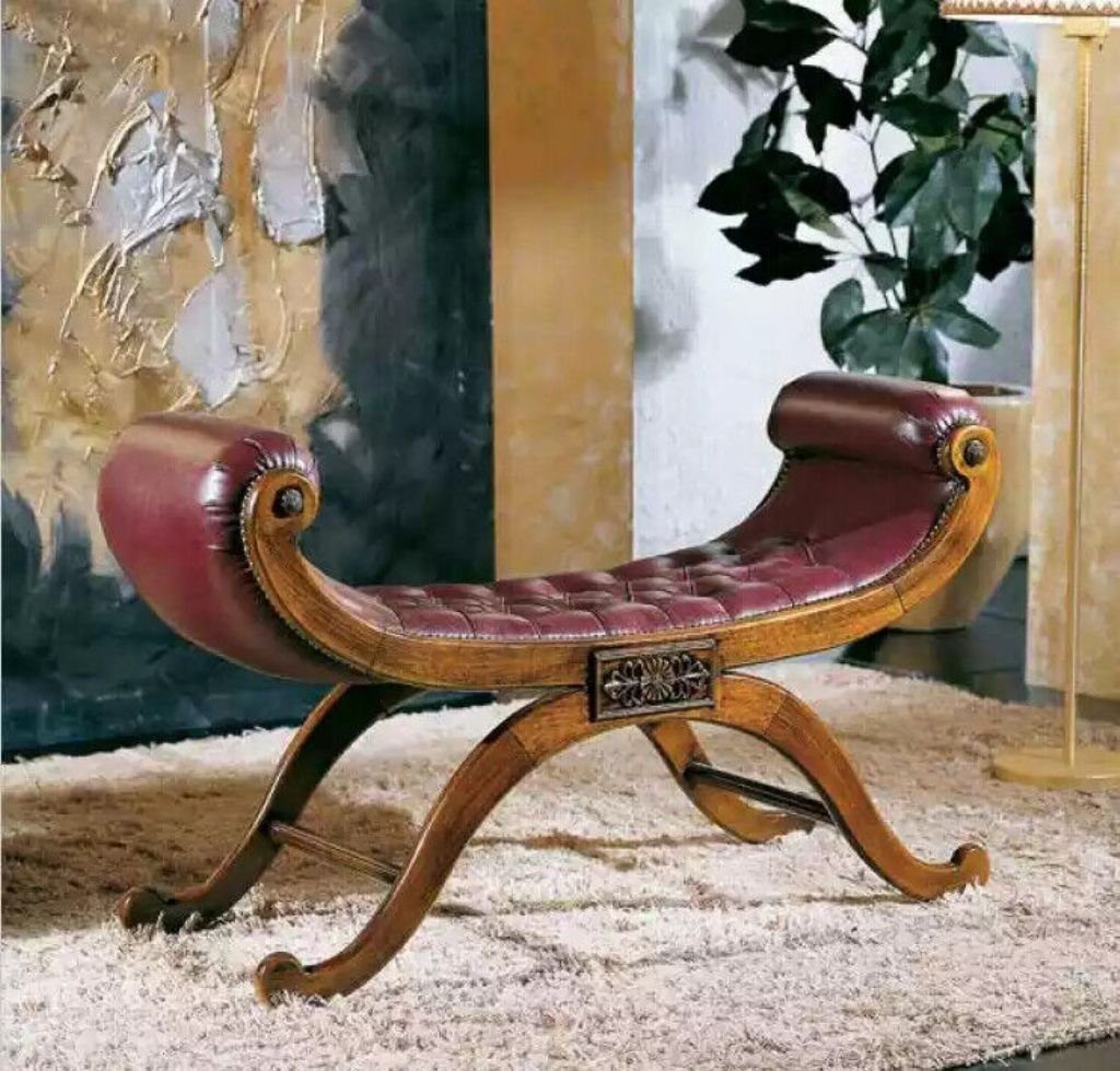 in Italy Klassischer Stil Hocker Sitzbank Sitzbank Antil Made Braune Sitzmöbel Polsterbank (1-St), JVmoebel