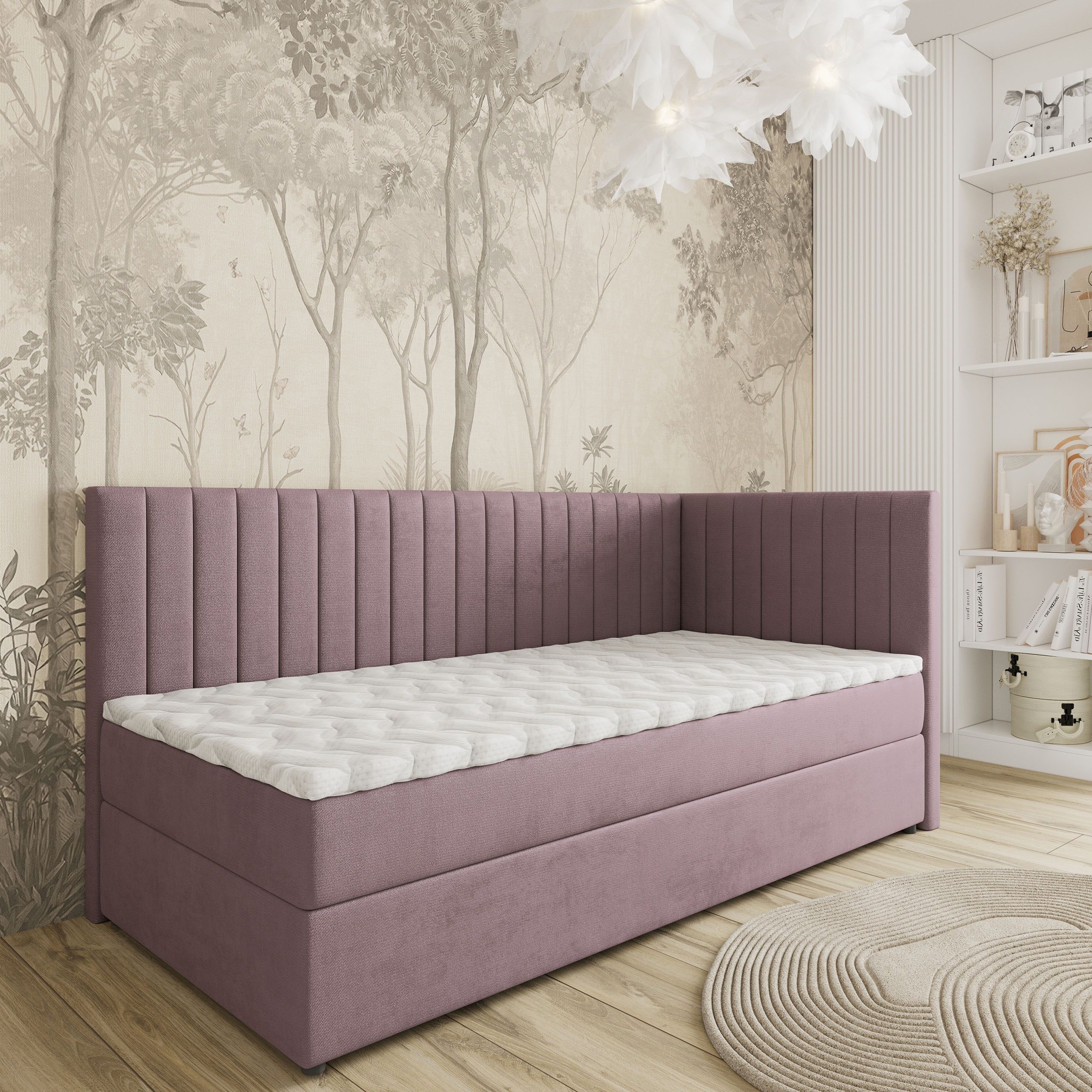 Masseno Boxbett ARIS 80x200 cm mit Bonell Matratze und Topper, Einzelbett, Jugendbett, Polsterbett mit Kopfteil, Boxspringbett