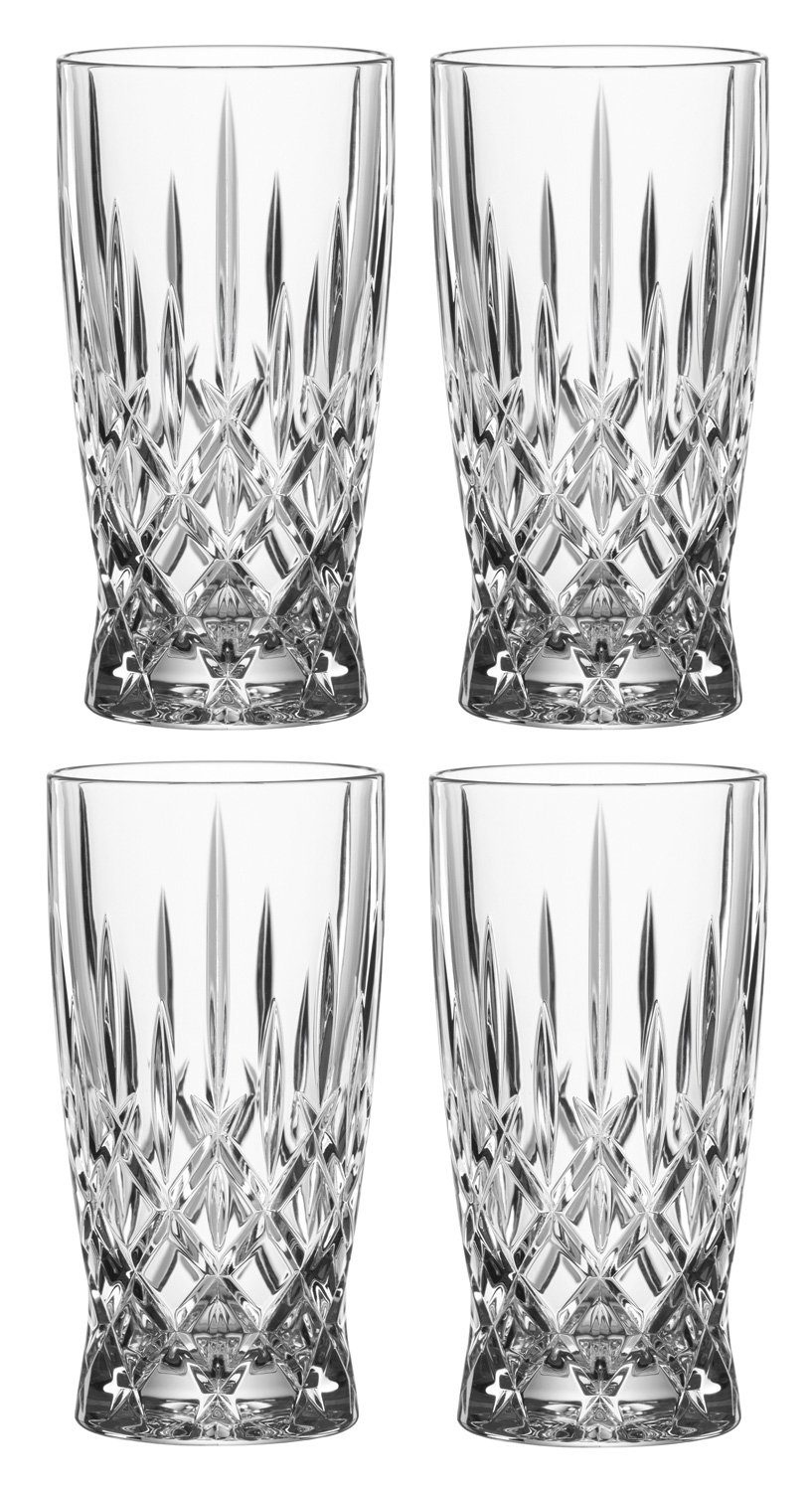 Nachtmann Latte-Macchiato-Glas NOBLESSE, 9-teilig, Transparent, mit Schliff, Kristallglas, mit 4 Gläsern, 4 Trinkhalmen und 1 Reinigungsbürste