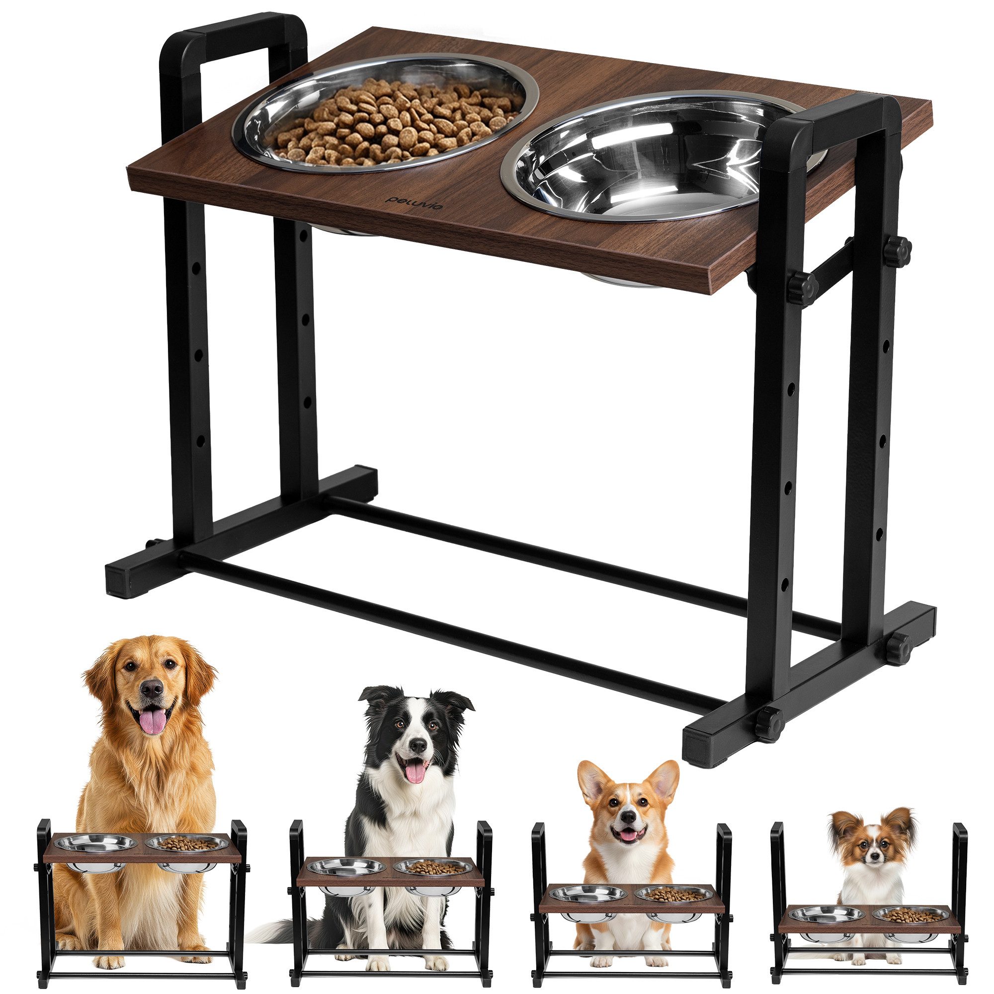 lionelo Futternapf MISTY, Edelstahl 304, 4 Höhen 14–32 cm/3 Winkel 0–15°/2×1200 ml/304 Stahl/2,35 kg