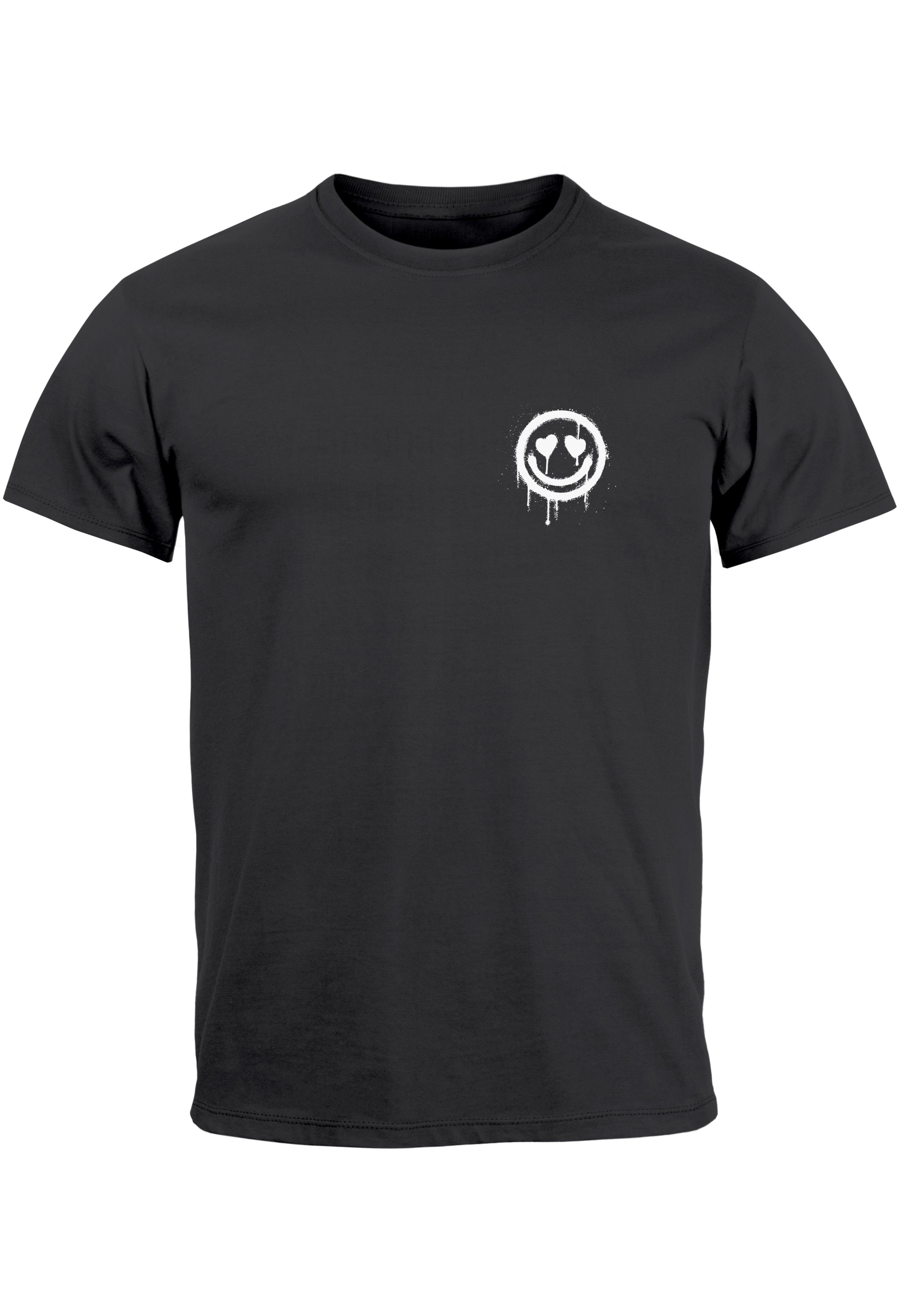 Neverless Print-Shirt Herren T-Shirt Aufdruck Face mit Print Drip Print Smile Herz-Augen anthrazit Drippy Motiv