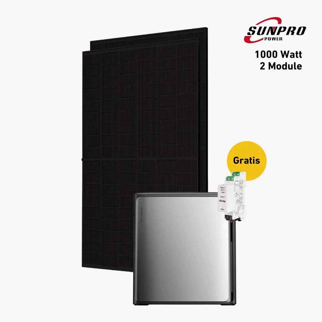 Balkonstrom Balkonkraftwerk 1000W + Speicher, EcoFlow STREAM Ultra X, Komplettset, Bifazial, 1000 W, Monokristallin, (EcoFlow STREAM Ultra X Stromspeicher), Made in Germany Kabel