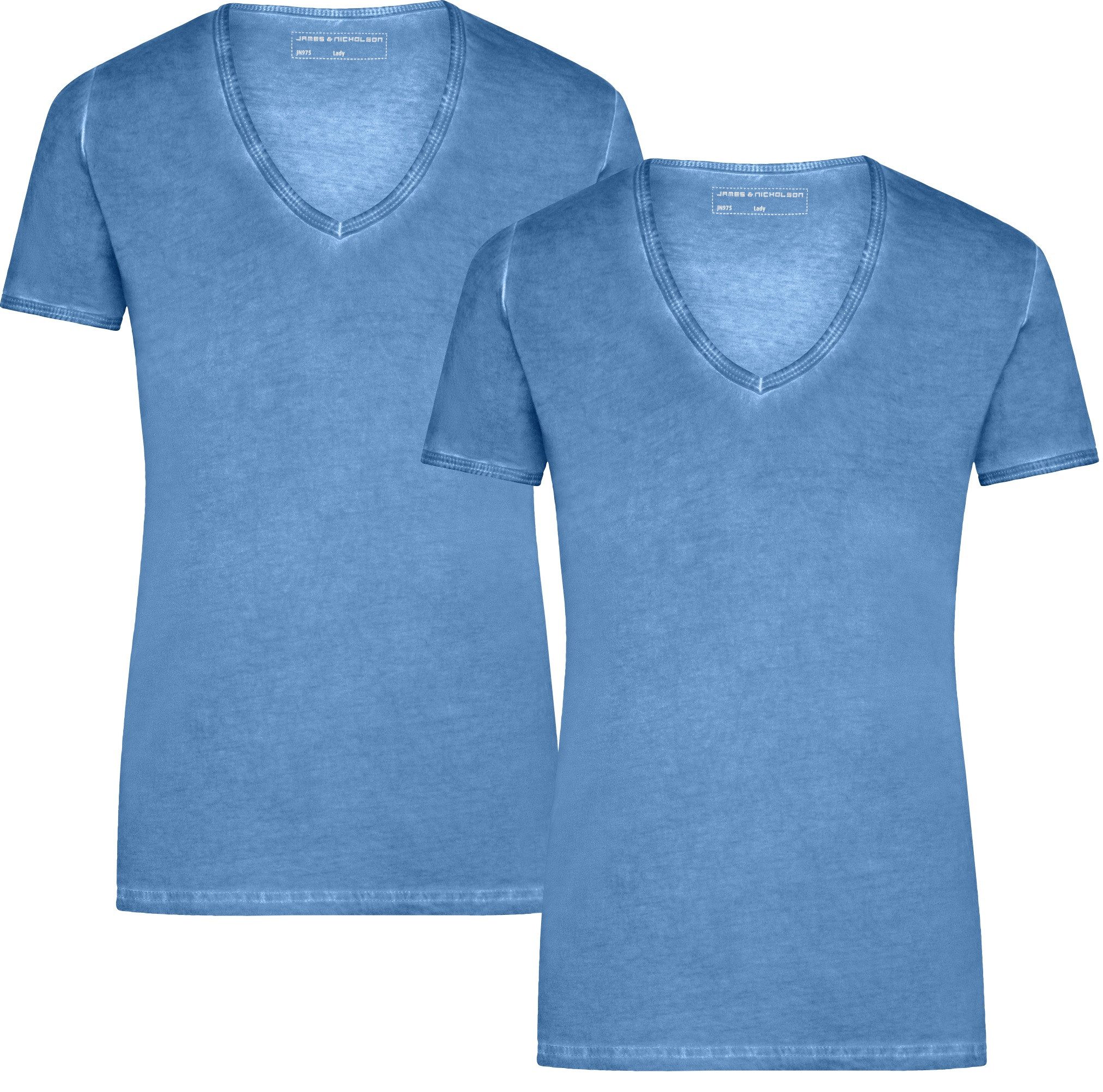 James & Nicholson T-Shirt Doppelpack Tailliertes Damen T-Shirt mit trendiger Spraytechnik JN975 (Doppelpack, 2er-Pack) Trendiges T-Shirt mit V-Ausschnitt