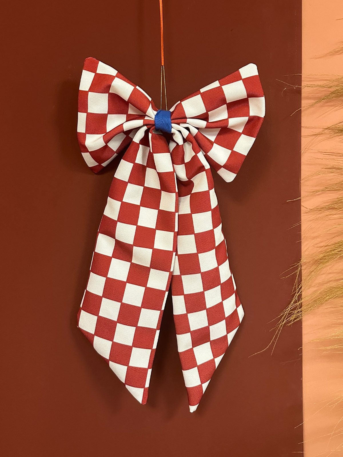 coopz Weihnachtsbaumschleife Schleife Canvas creme/rot im Karomuster
