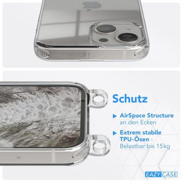 EAZY CASE Handykette Silikon Kette Karabiner für Apple iPhone 13 Mini 5,4 Zoll, Ketten Hülle Transparent Case Kettenhülle abnehmbare Kordel Grau Taupe