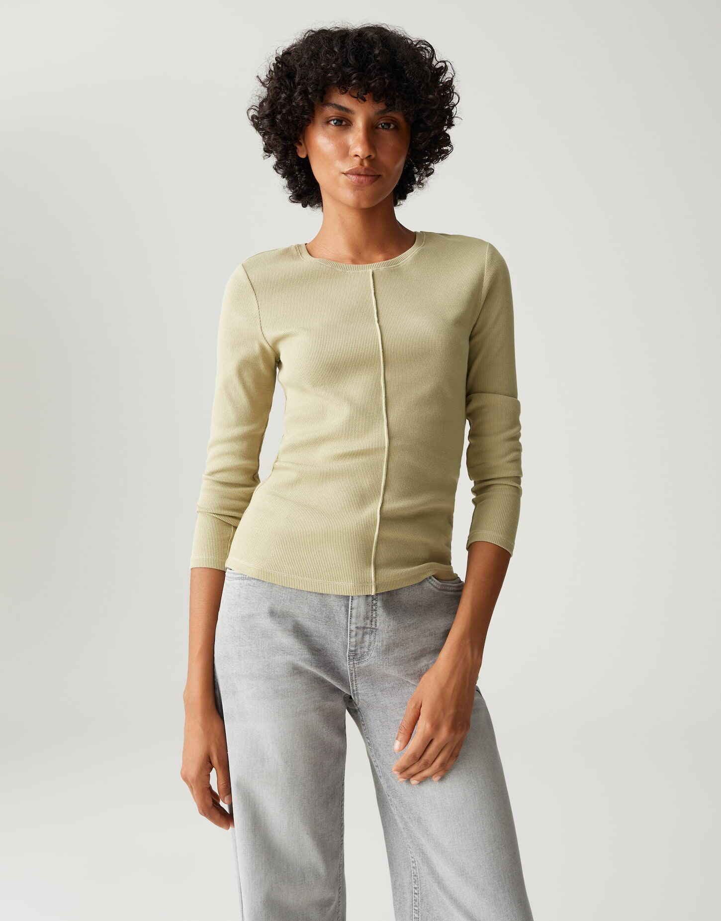 OPUS Langarmshirt SADALIE Slim aus BCI Cotton Mix schmale Passform, weicher Griff, elastischer Stoff