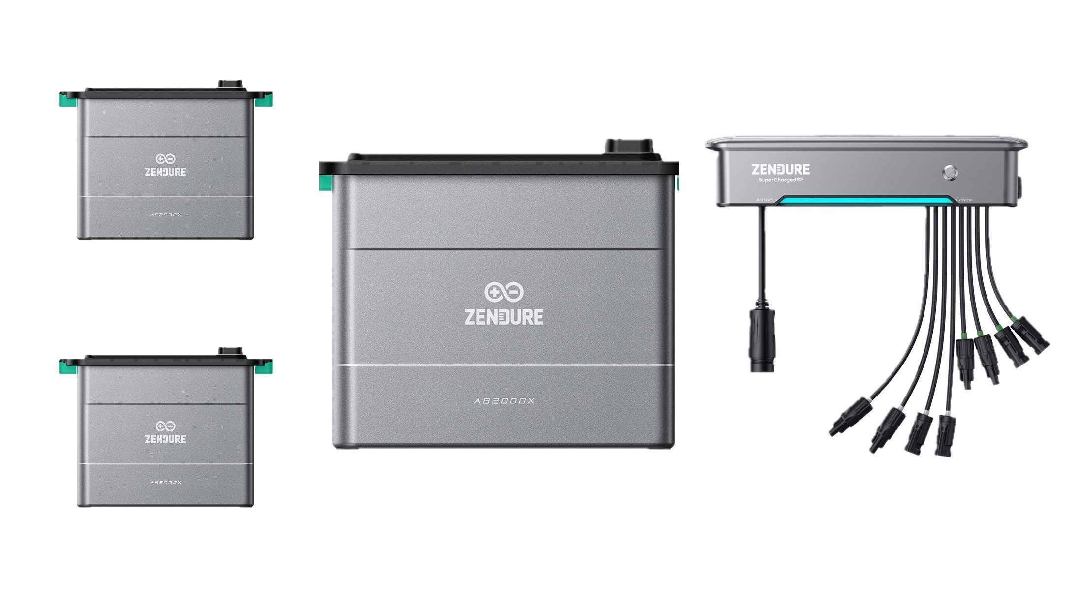 ZENDURE SuperCharged Zendure SolarFlow Bundle Hybrid Inverter Hyper 2000+3 AB2000X Stromspeicher (48 V, 4 St), Bidirektionale Leistung von 1200 W