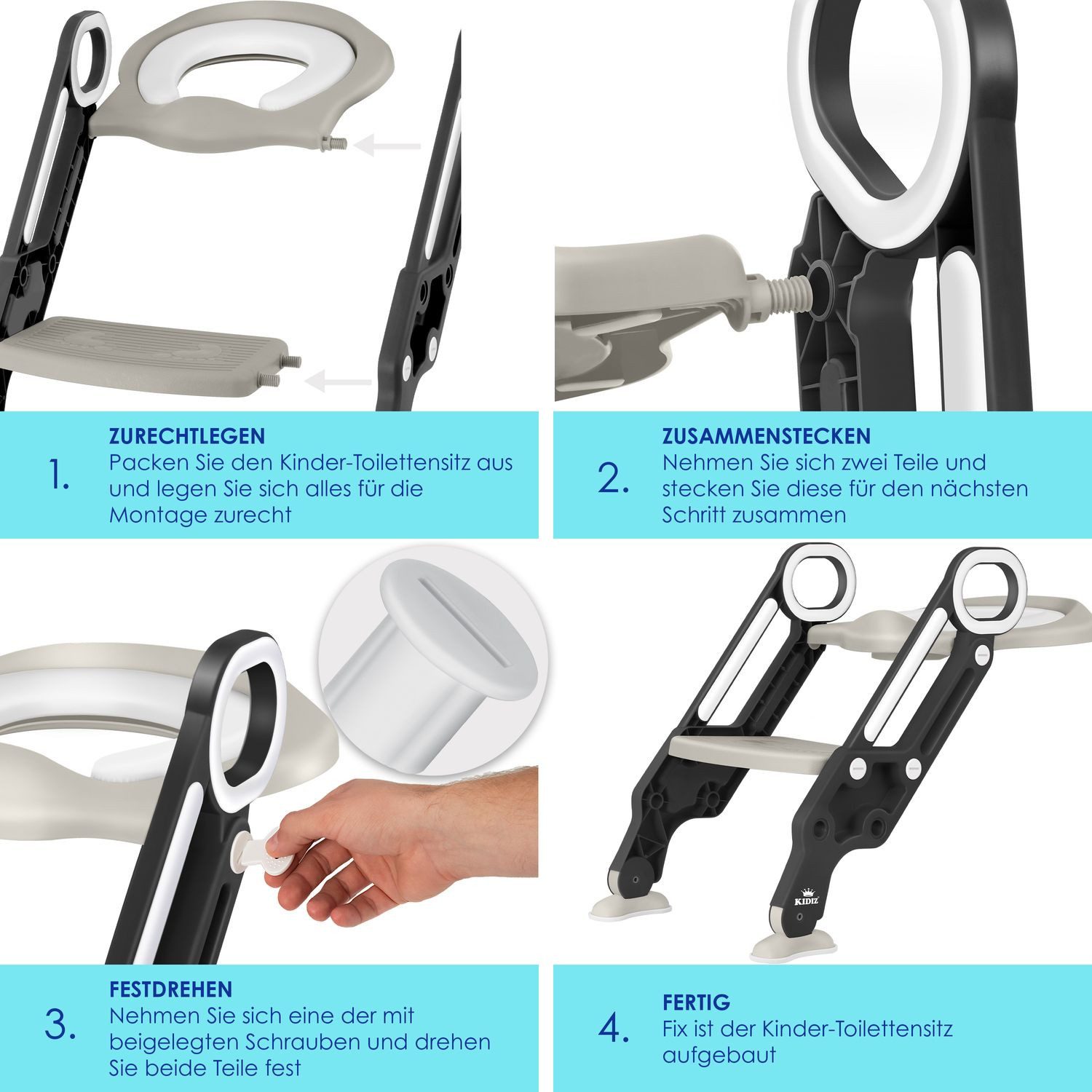 KIDIZ WC-Sitz, Kinder Toilettensitz Toilettentrainer mit Treppe und Griffe
