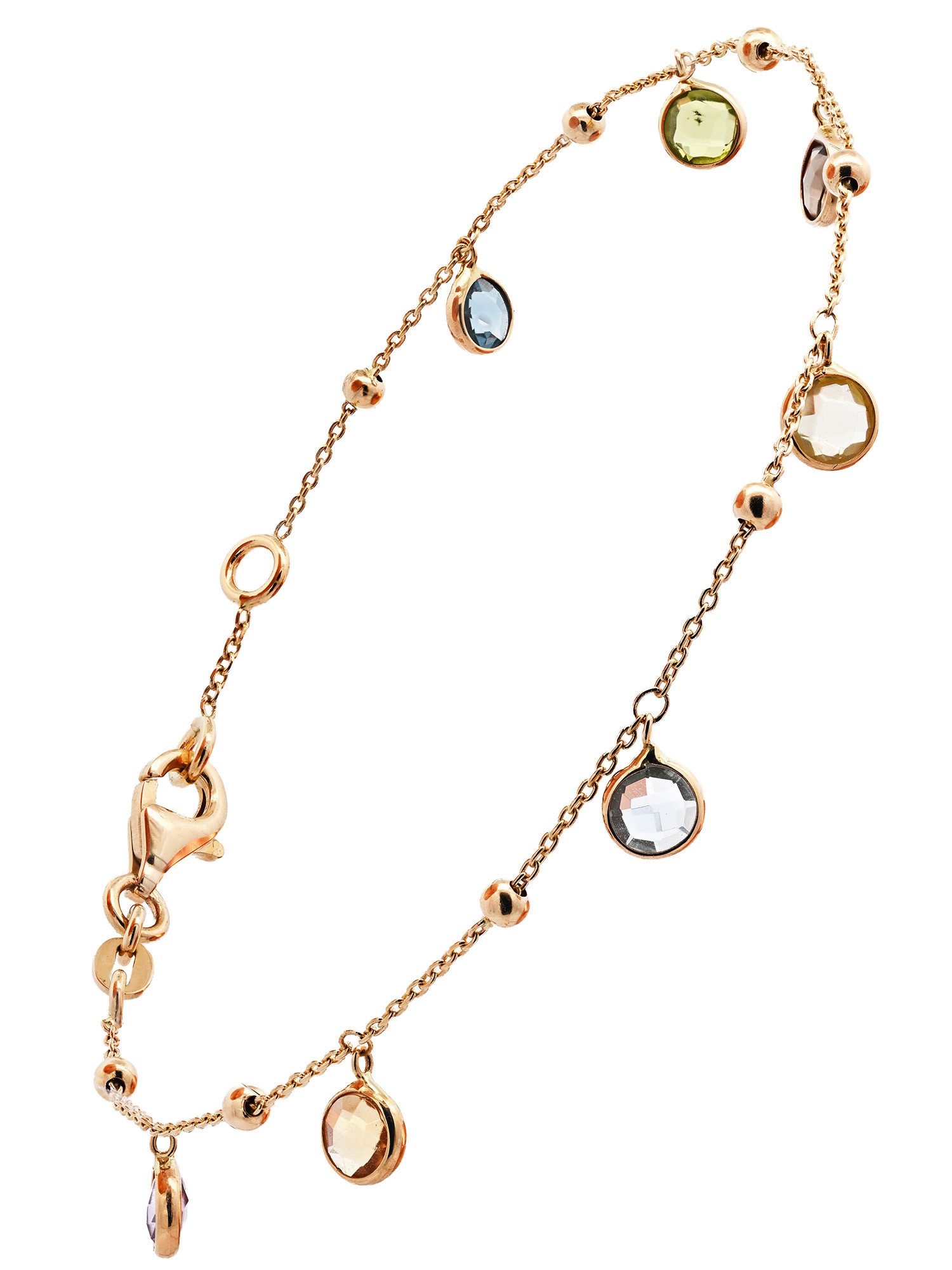 Goldarmband Goldkette Armkette mit Farbsteinen 1,1mm massiv 585-14 Karat Gold 19cm